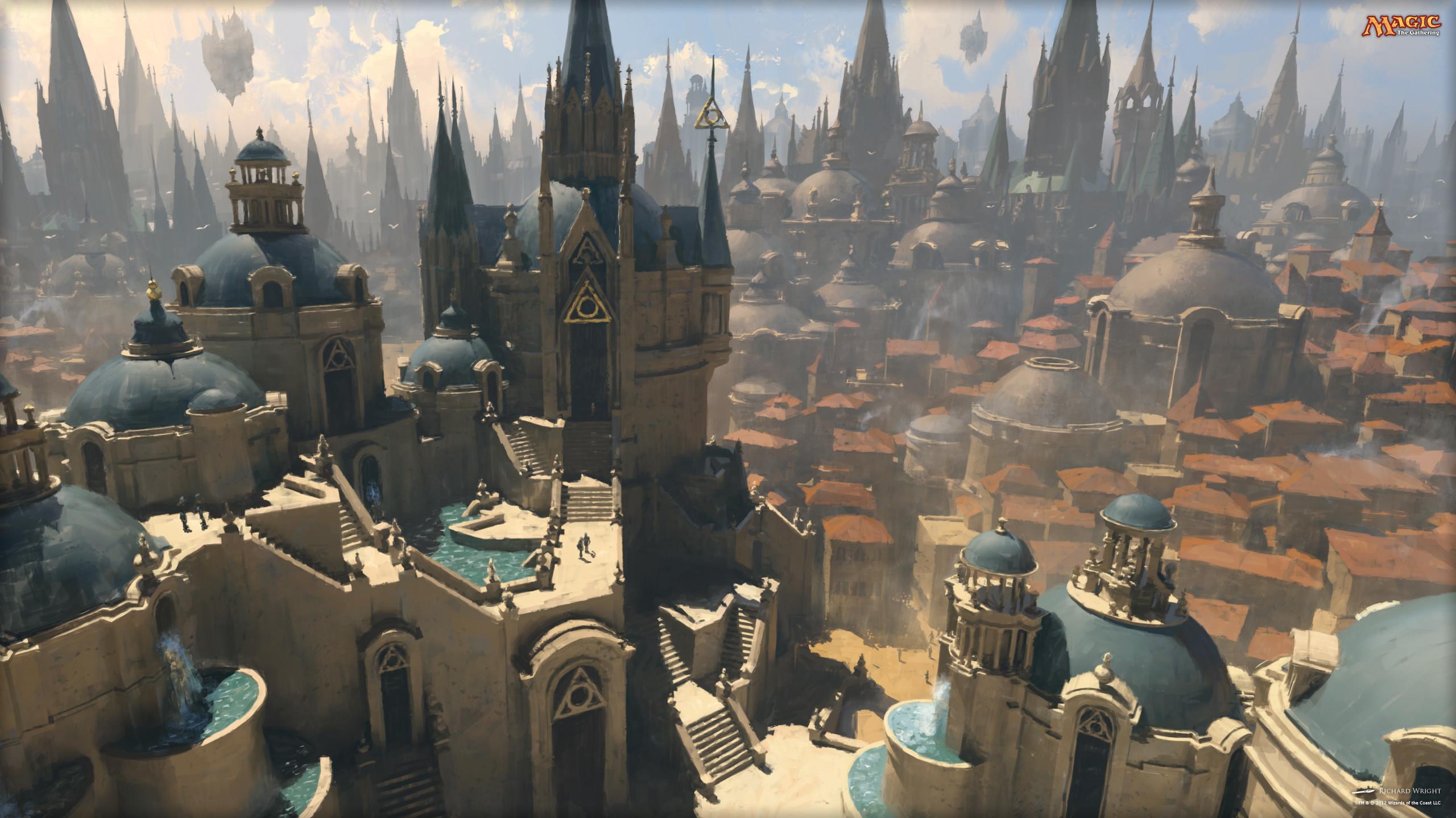 2560x1440 fantasy art artwork magic gathering dark city cities. Arquitectura Elfica. Dark city, Fantasy art and Artwork