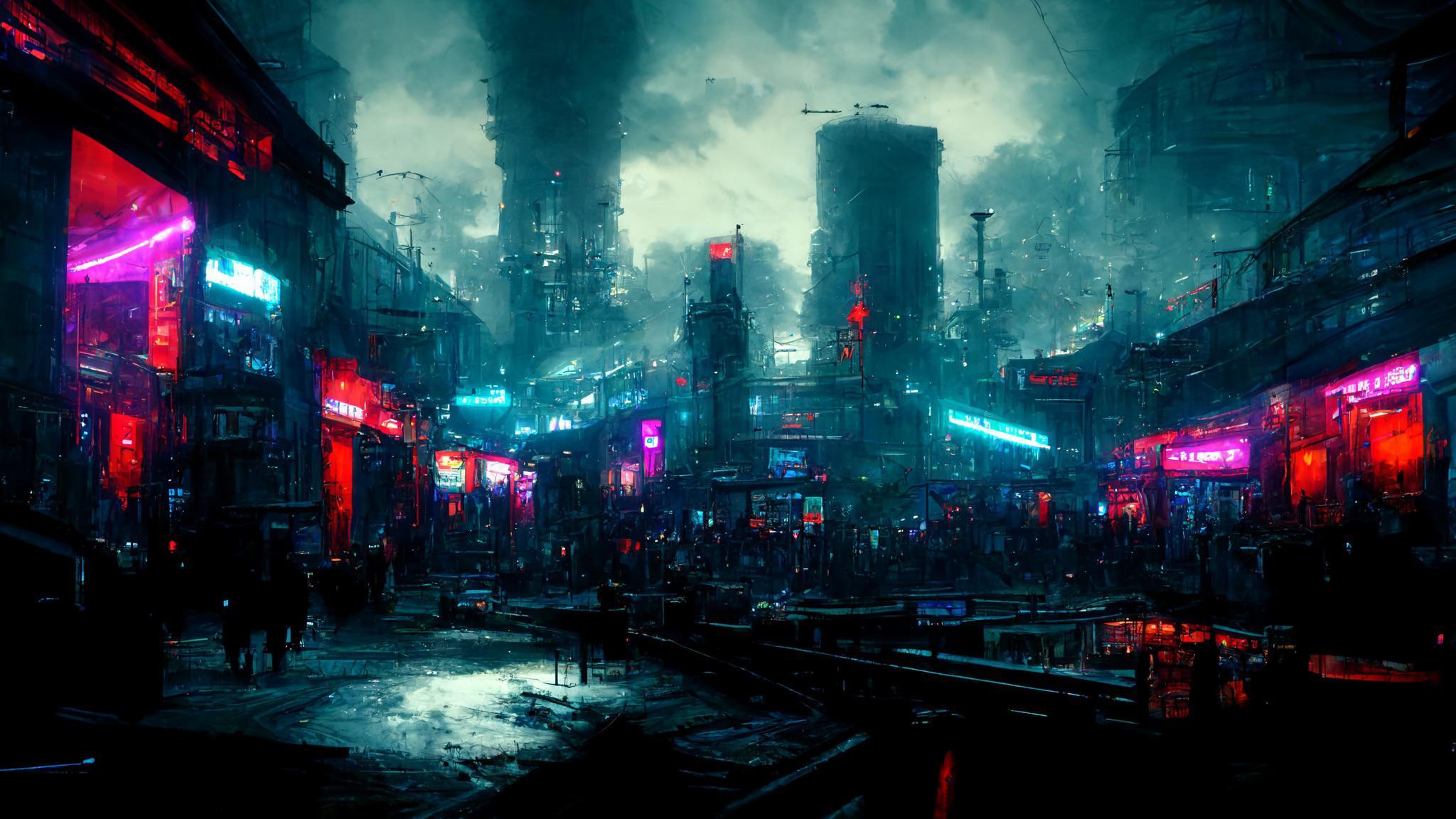 2048x1152 Cyberpunk Dark City Scene