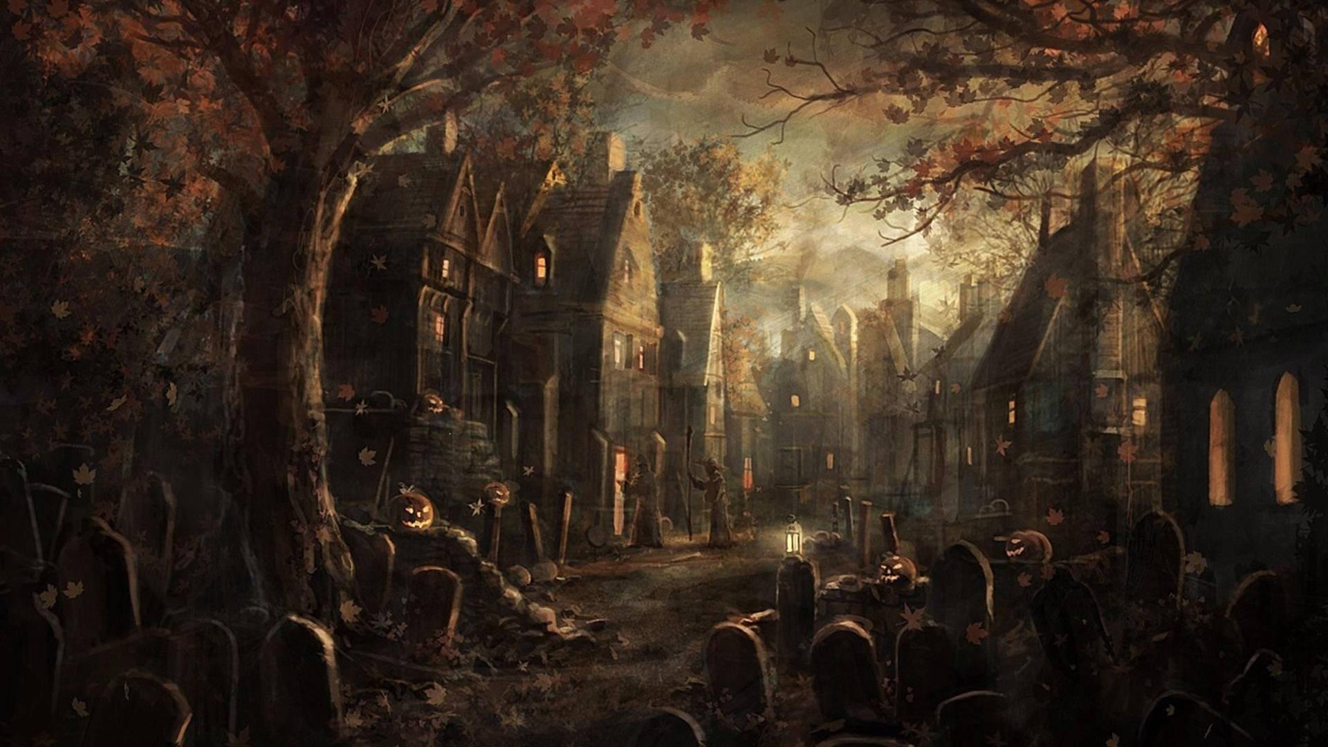 1920x1080 Download Halloween Graveyard Town Wallpaper