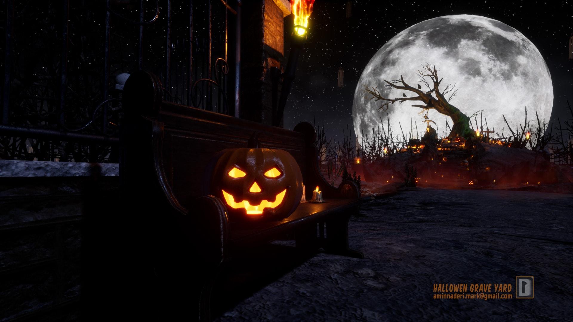 1920x1080 Halloween Graveyard in Environments