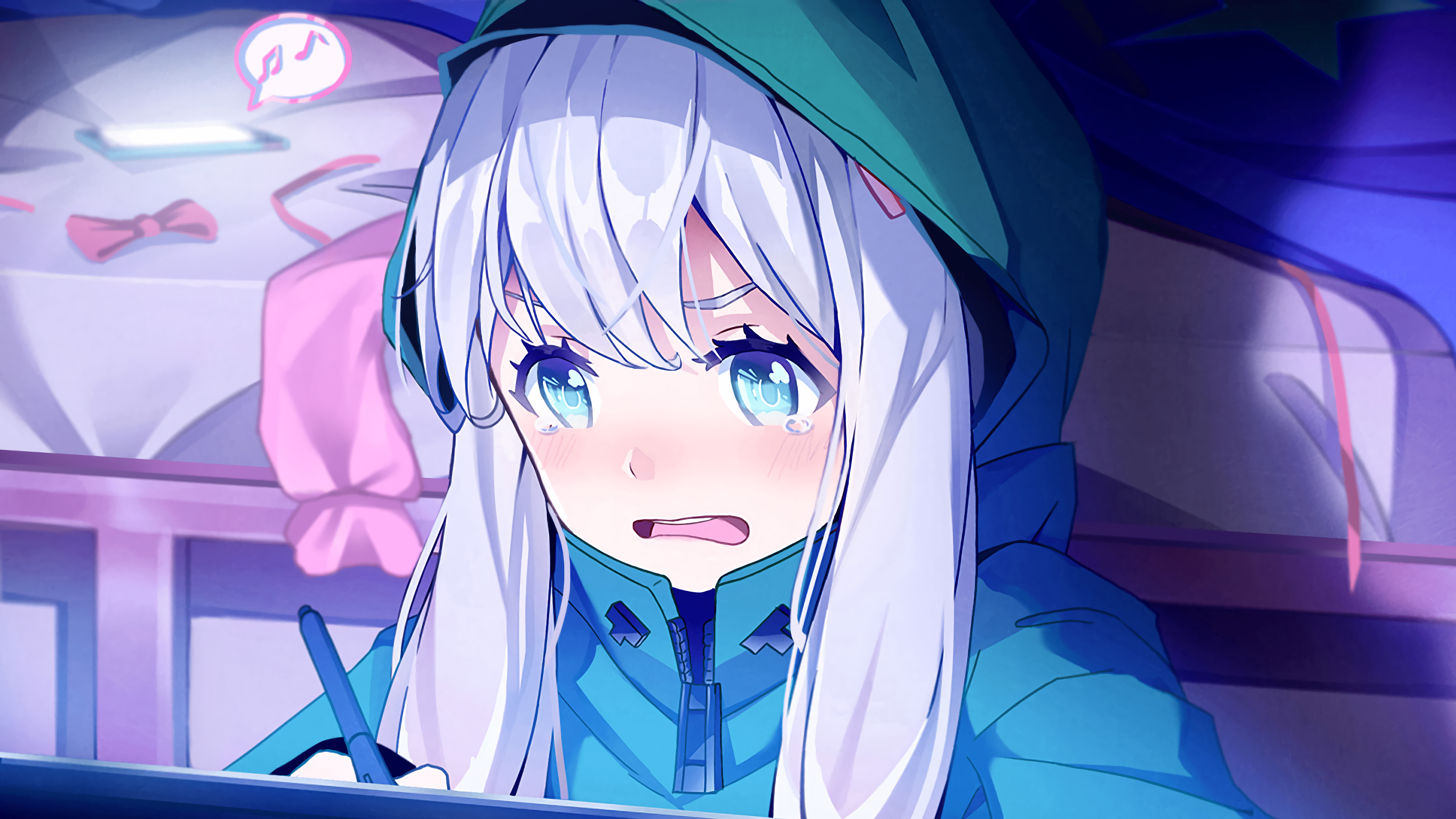 3840x2160 4K, Izumi Sagiri, Eromanga Sensei, Anime Girls, Anime, Fan Art, White Hair, White Skin, Blue Eyes, Loli Gallery HD Wallpaper