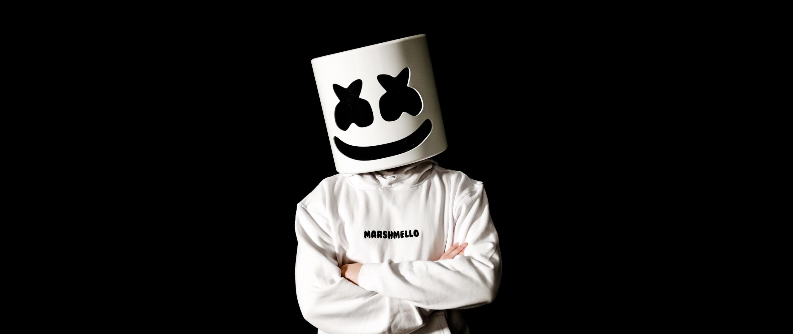 2560x1080 Marshmello Wallpaper 4K, Monochrome, American DJ, Black Dark