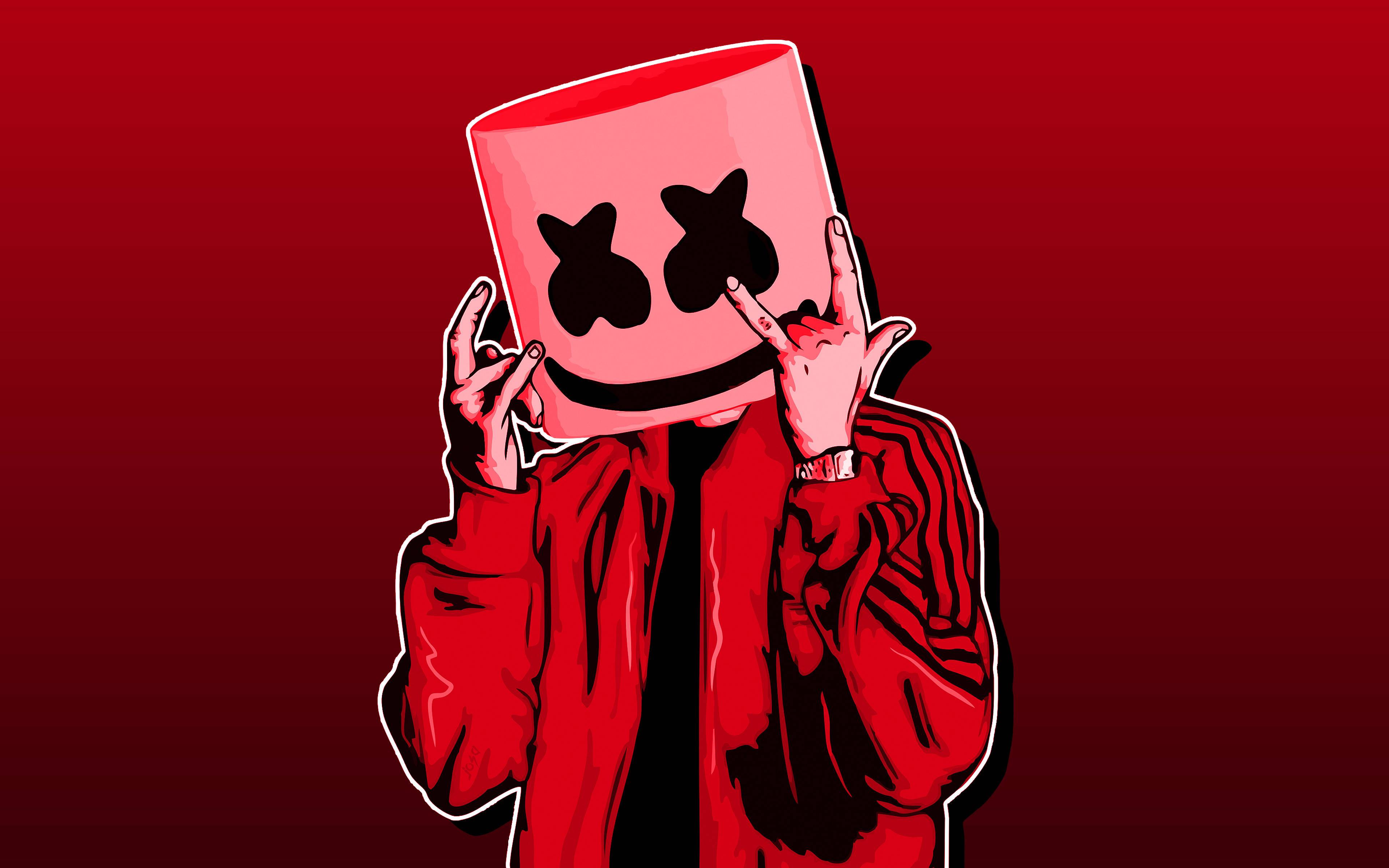3840x2400 Download Red And Black Marshmello Wallpaper