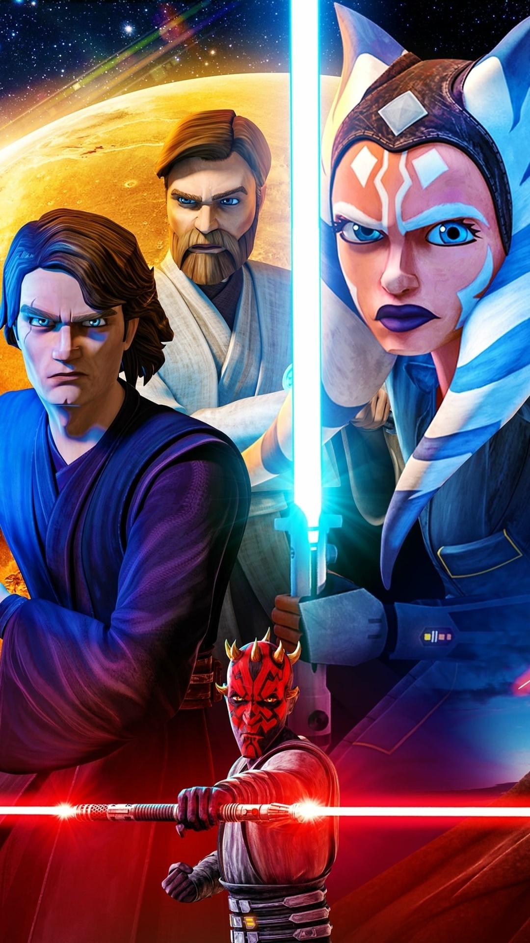 1080x1920 Wallpaper / TV Show Star Wars: The Clone Wars Phone Wallpaper, Obi Wan Kenobi, Anakin Skywalker, Lightsaber, Ahsoka Tano, Darth Maul, 1080x1920 Free Download