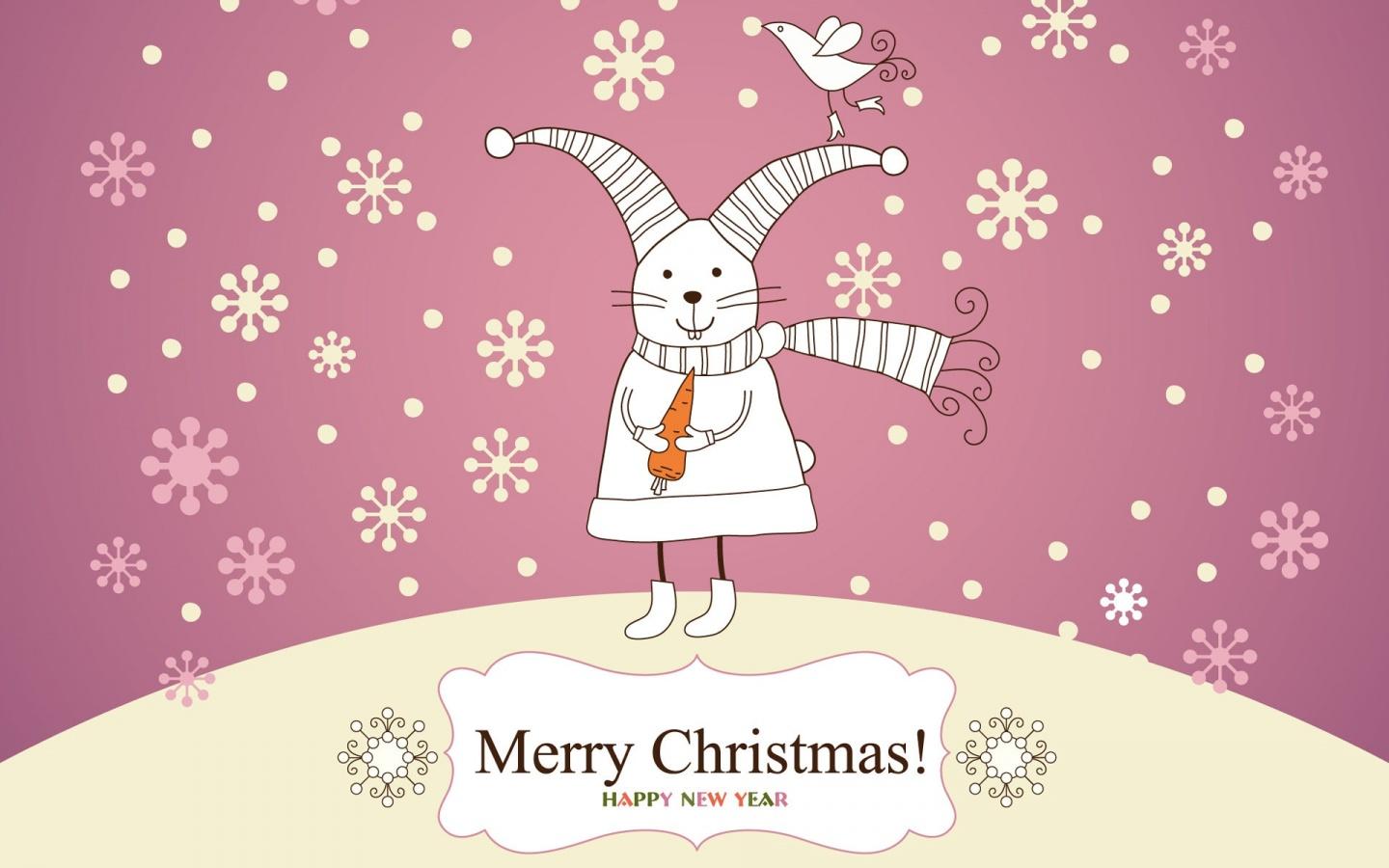 1440x900 Merry Christmas Bunny Wallpaper