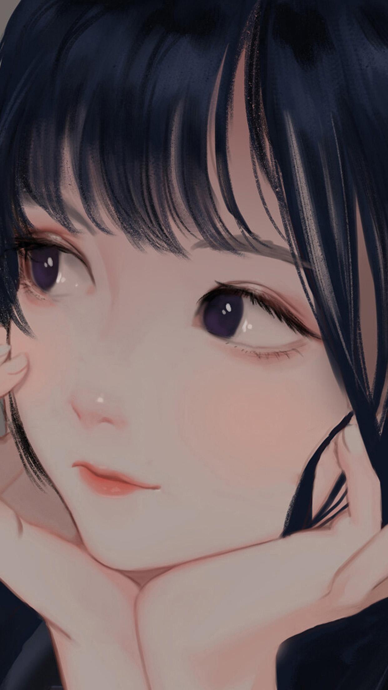 1242x2208 art girl cute face anime
