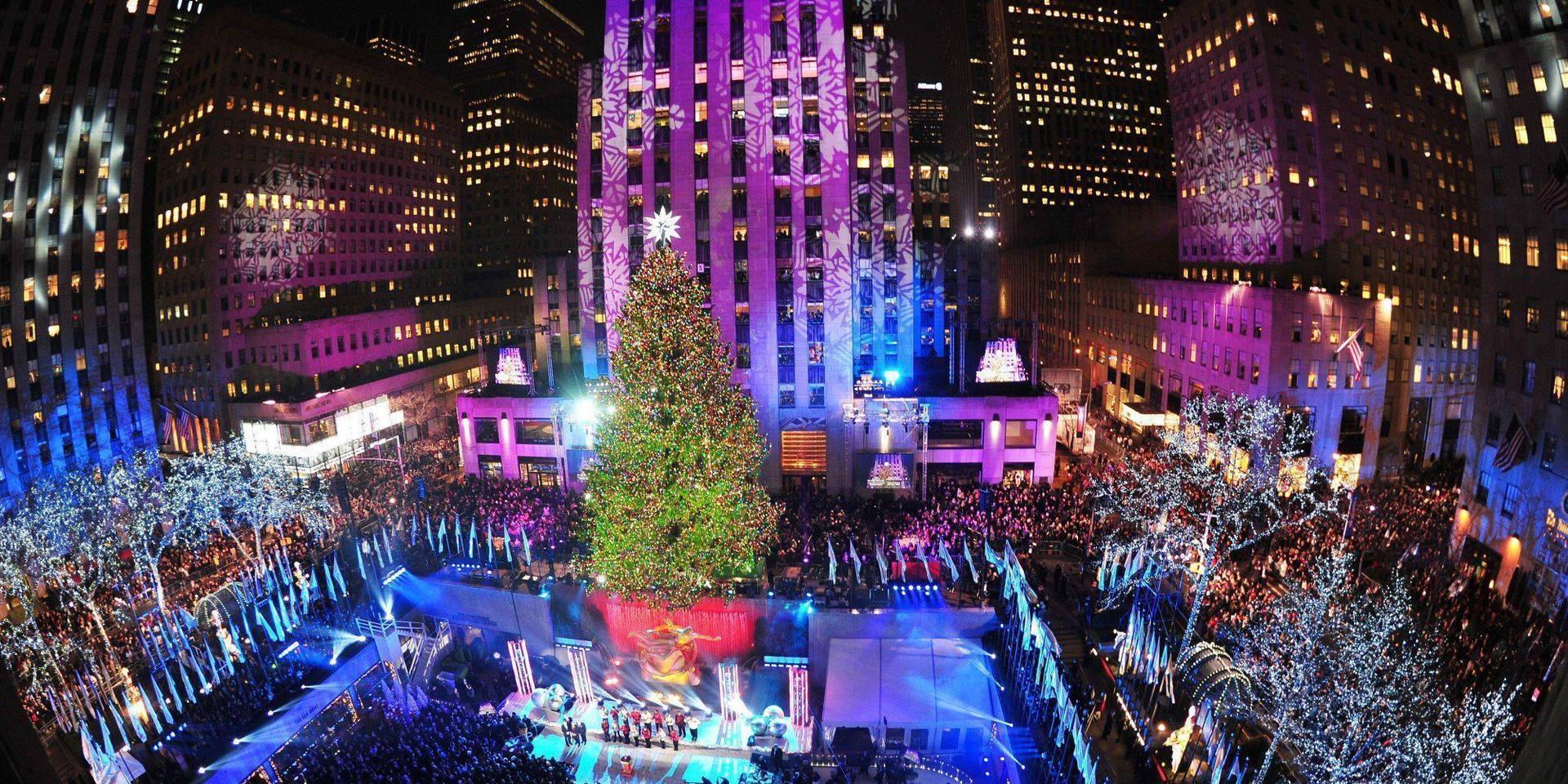 1920x960 Download Rockefeller Center Christmas Tree Festive Season Wallpaper