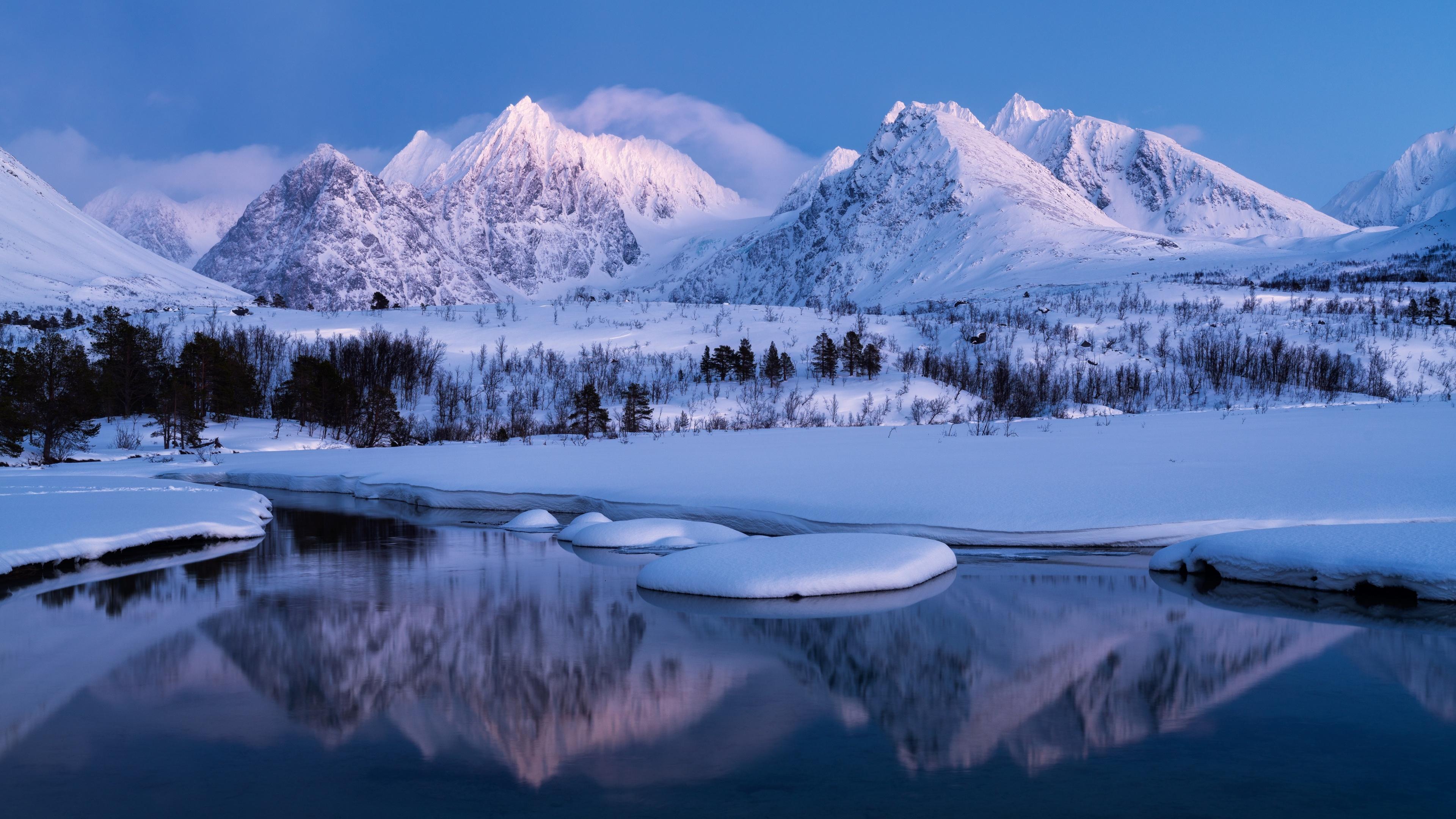 3840x2160 Winter Mountains Wallpaper 4K, Landscape, Lake, Cold
