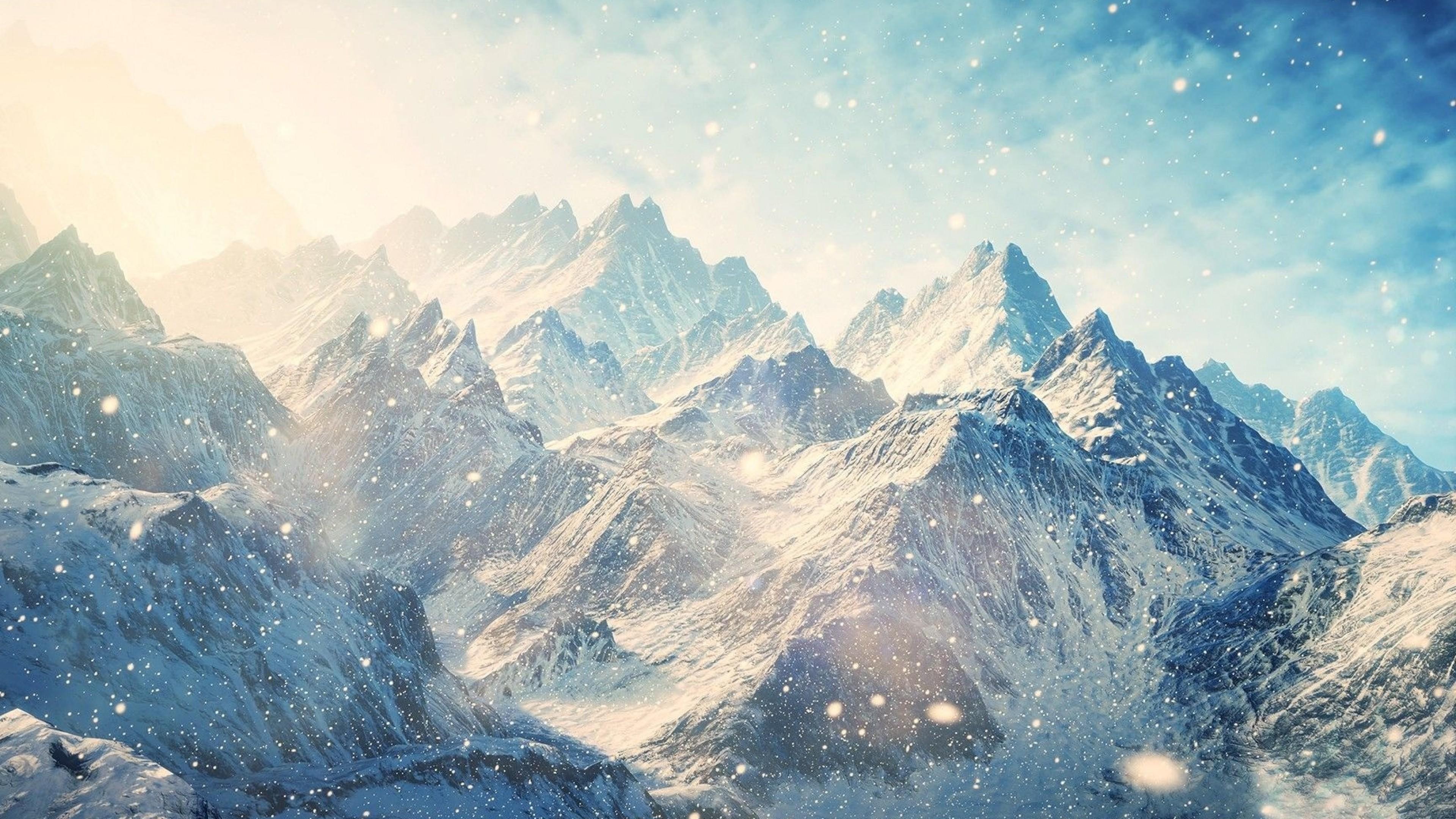 3840x2160 Wallpaper mountains, snow, winter, 4k, Nature