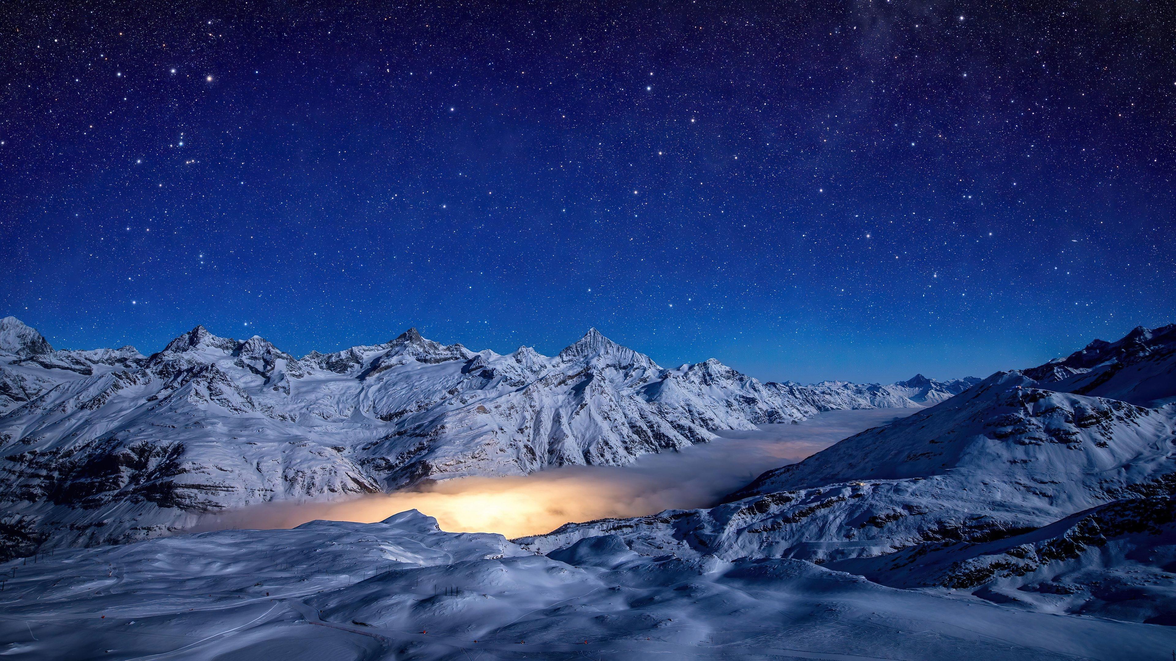 3840x2160 Night in the mountains during the winter Wallpaper 4k Ultra HD