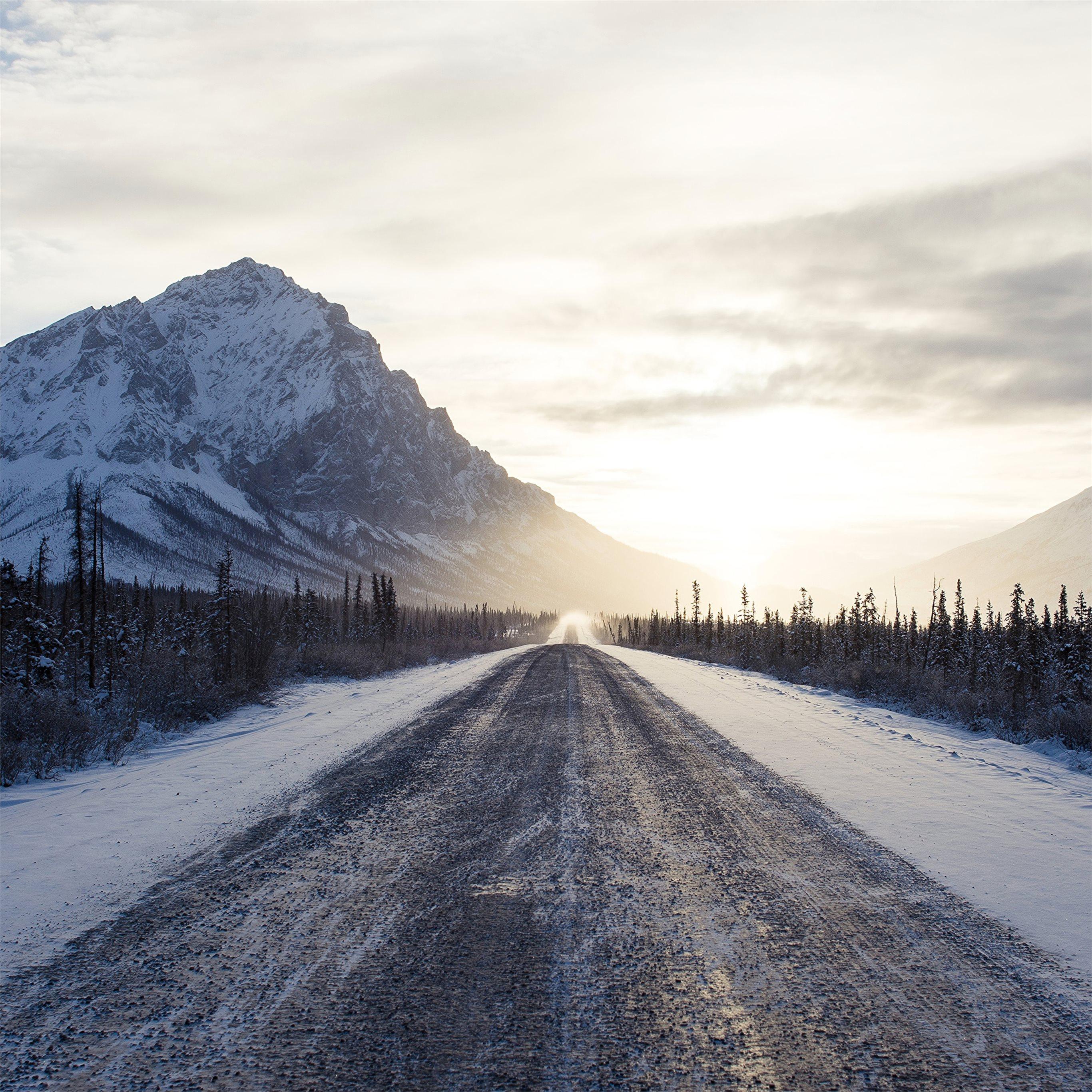 2732x2732 winter road mountains 4k iPad Air Wallpaper Free Download