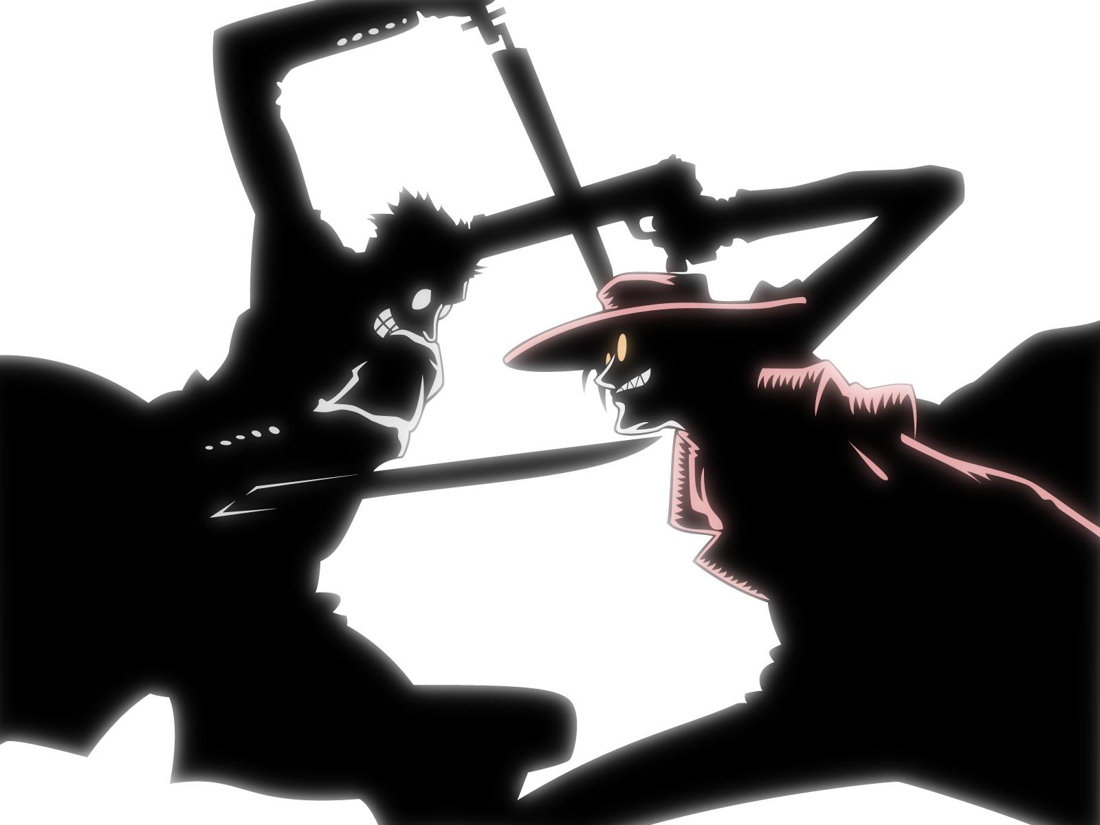 1600x1200 alexander anderson alucard gun hellsing knife polychromatic silhouette weapon white. konachan.com.com Anime Wallpaper