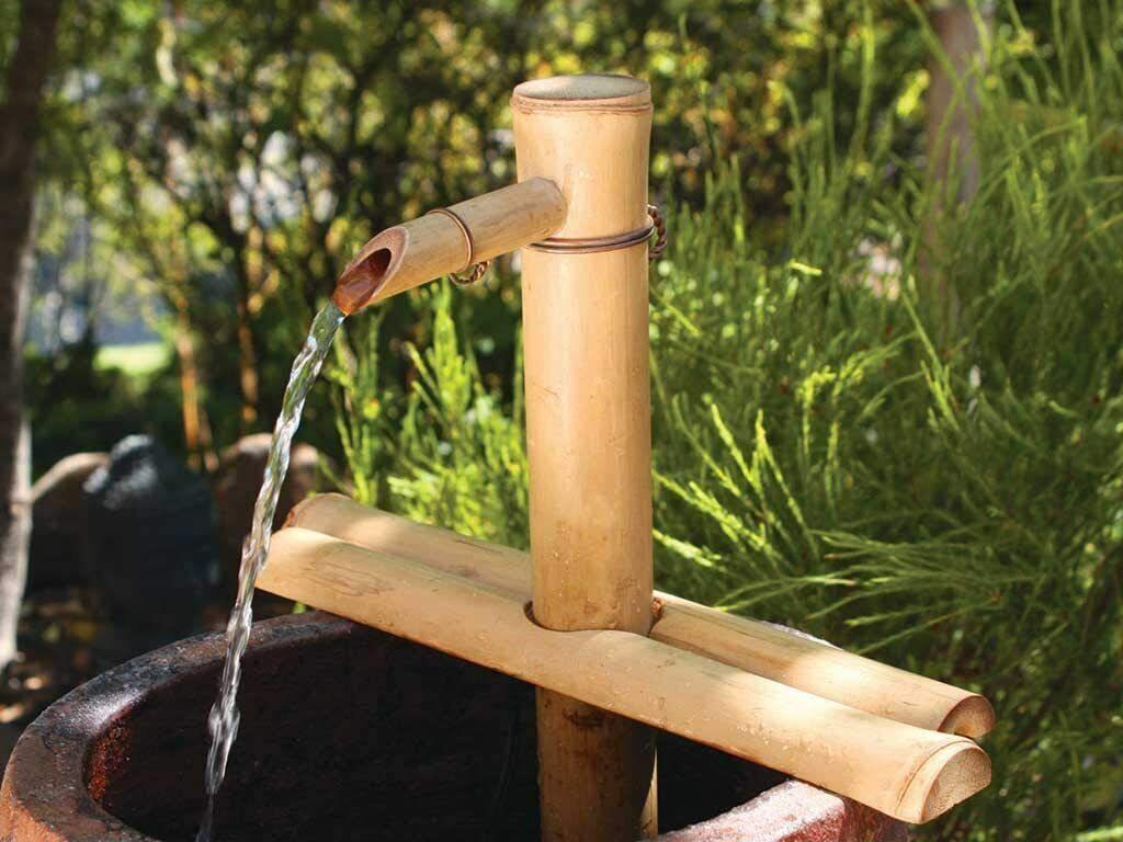 1024x768 Bamboo Water Fountain with Pump for Patio Adjustable 12 Half Round Flat Base