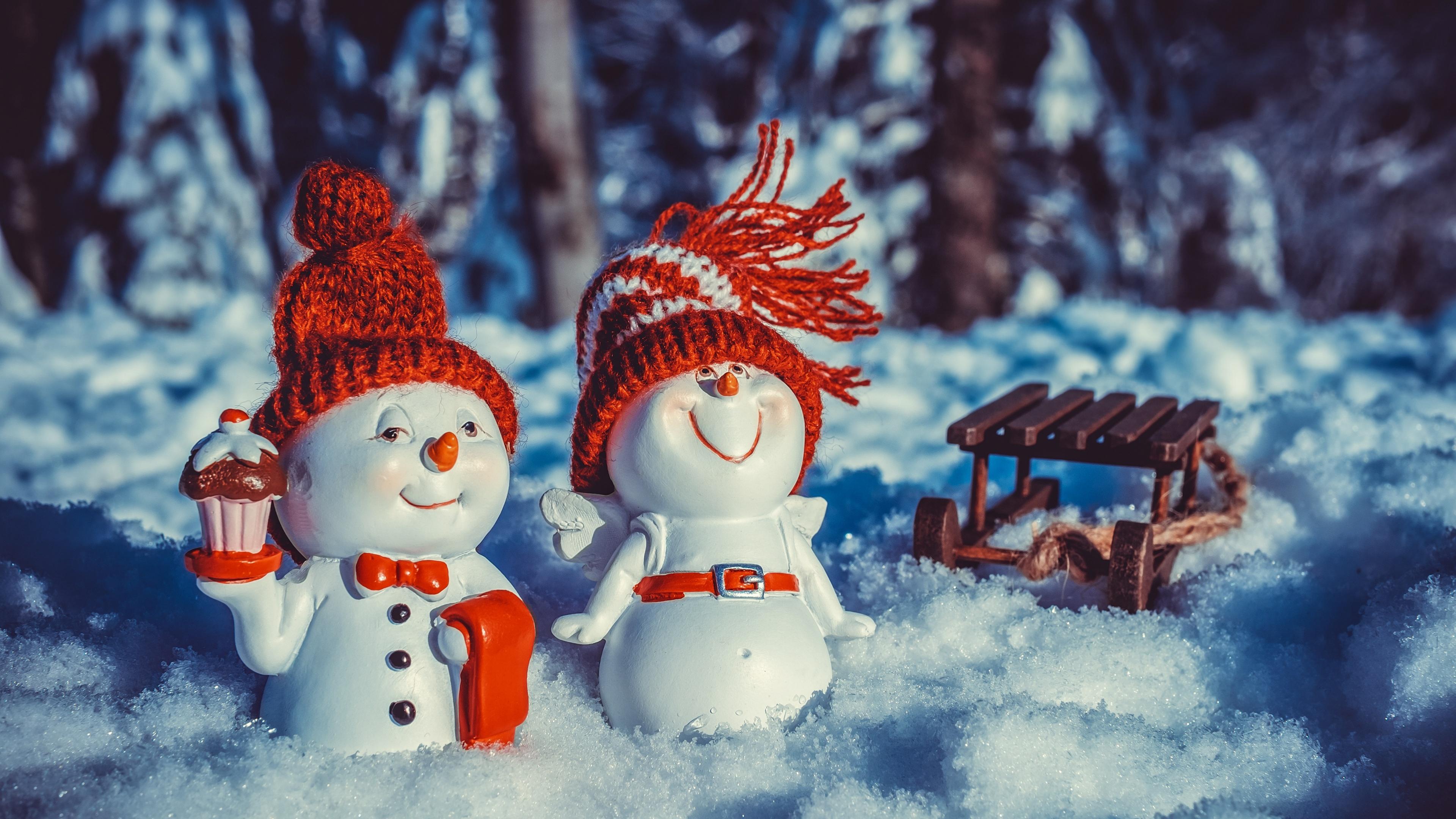 3840x2160 Snowman Wallpaper 4K, Snow Covered, Winter, Celebrations Christmas