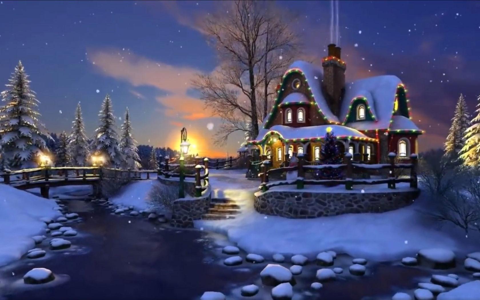 1680x1050 Magical Christmas Evening Winter Snow Night Wallpaper HD :