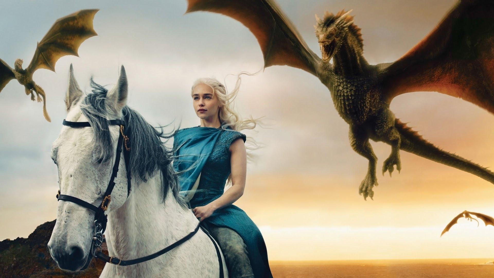 1920x1080 Wallpaper / fantasy, actress, game of thrones, daenerys targaryen, horse, dragon, emilia clarke, princess free download