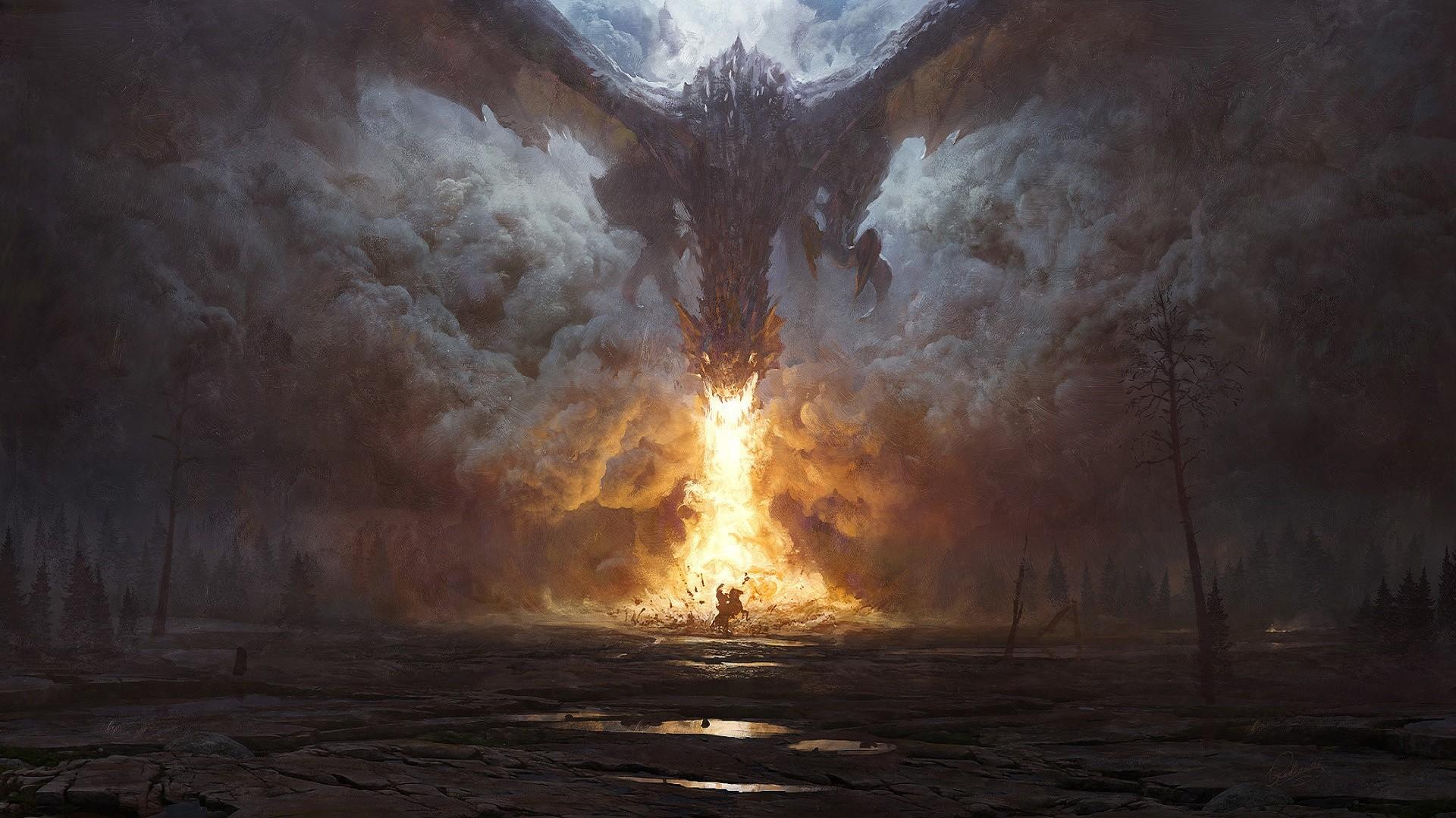 1920x1080 knight, Dragon, Fire, Smoke, Trees, Water, Horse Wallpaper HD / Desktop and Mobile Background