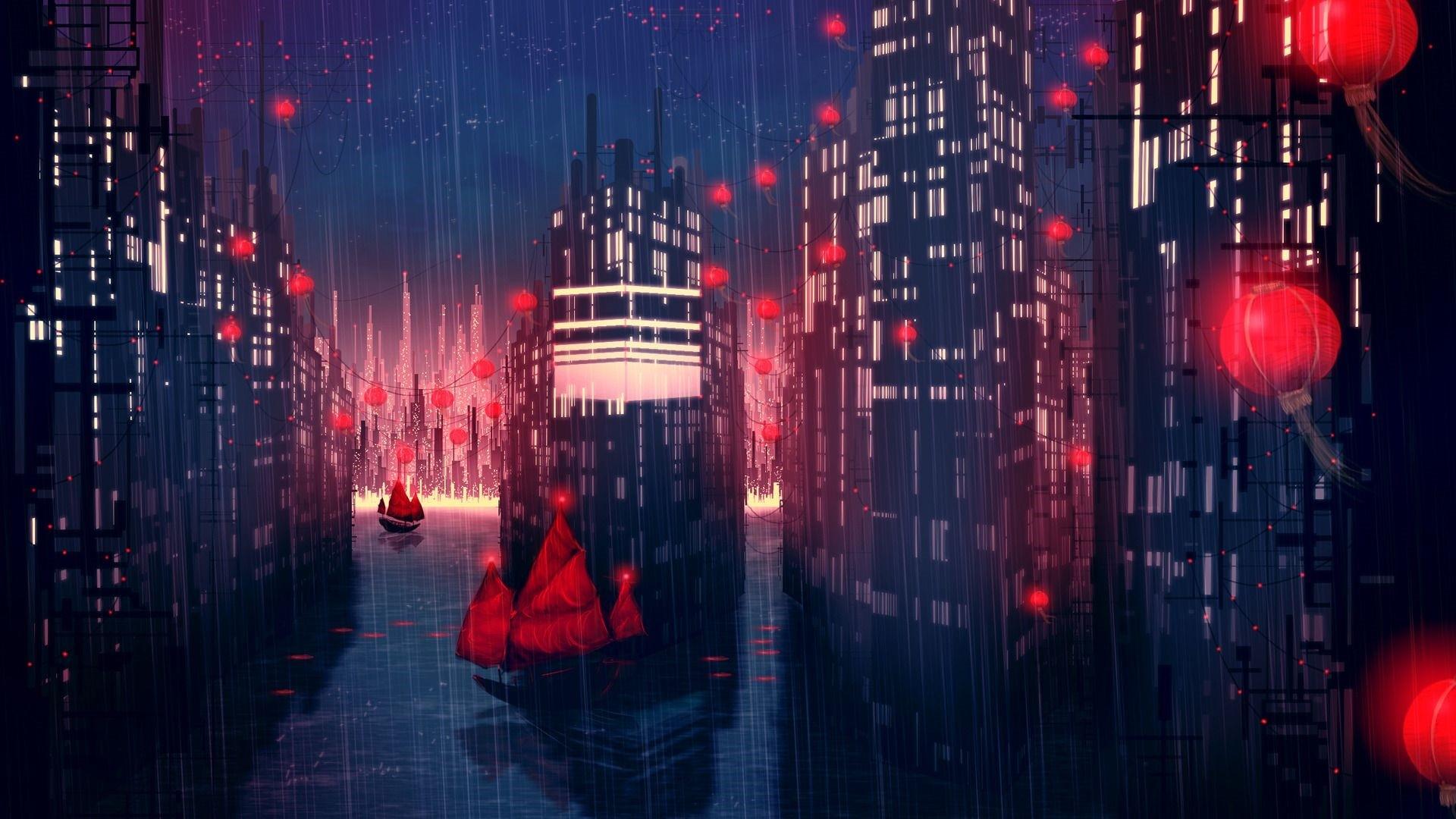 1920x1080 Anime Rain Wallpaper