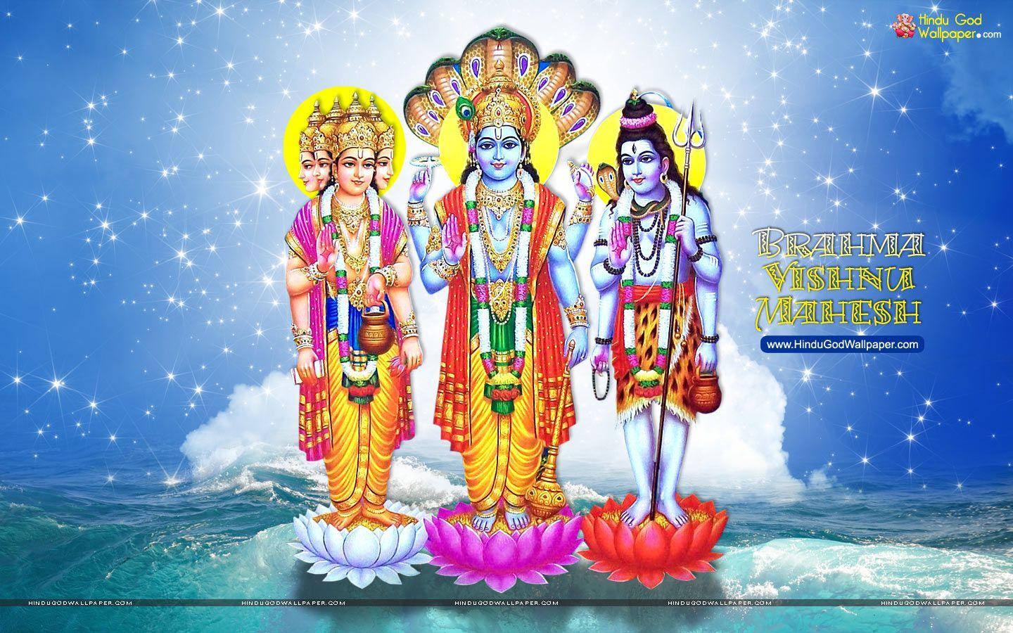 1440x900 Download Lord Vishnu In Between Two Goddesses Wallpaper