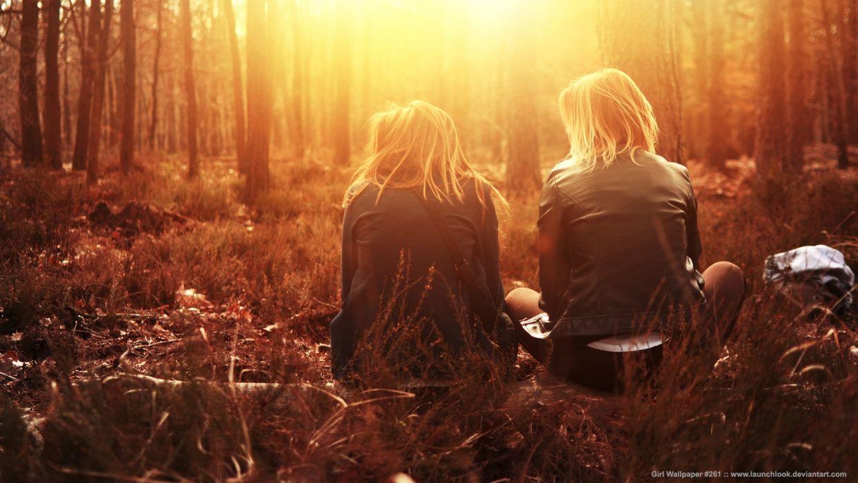 1244x700 Blonde Sunlight Trees mood forest sunset sunrise friends women females girls babes wallpaperx1080