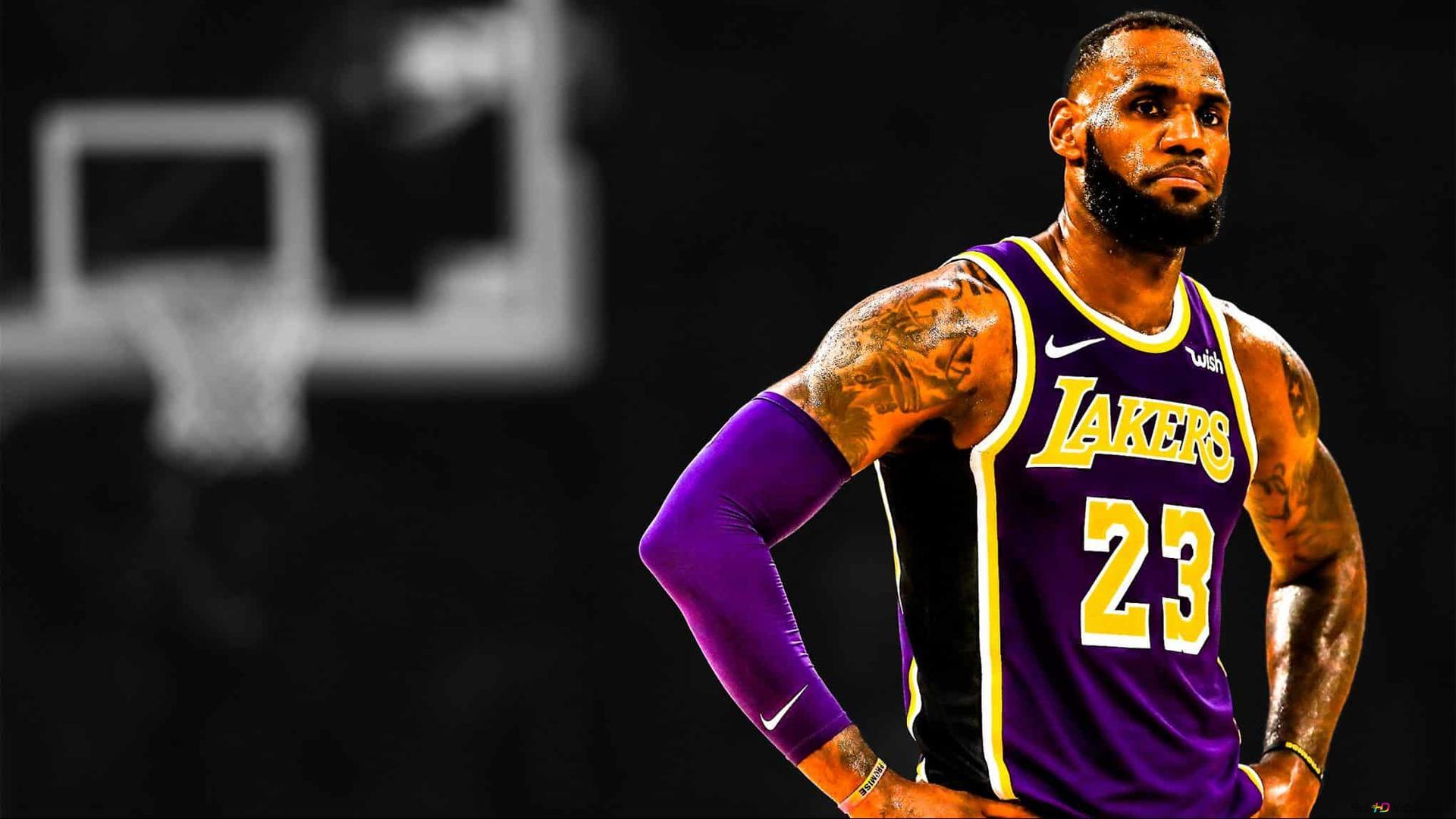 1920x1080 Lebron james with black and white background and lakers jersey HD wallpaper download
