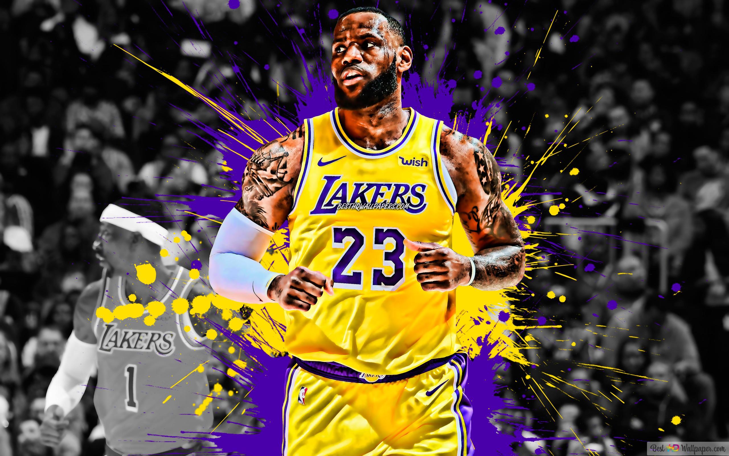 2560x1600 Lebron james with black and white background and lakers yellow jersey 4K wallpaper download
