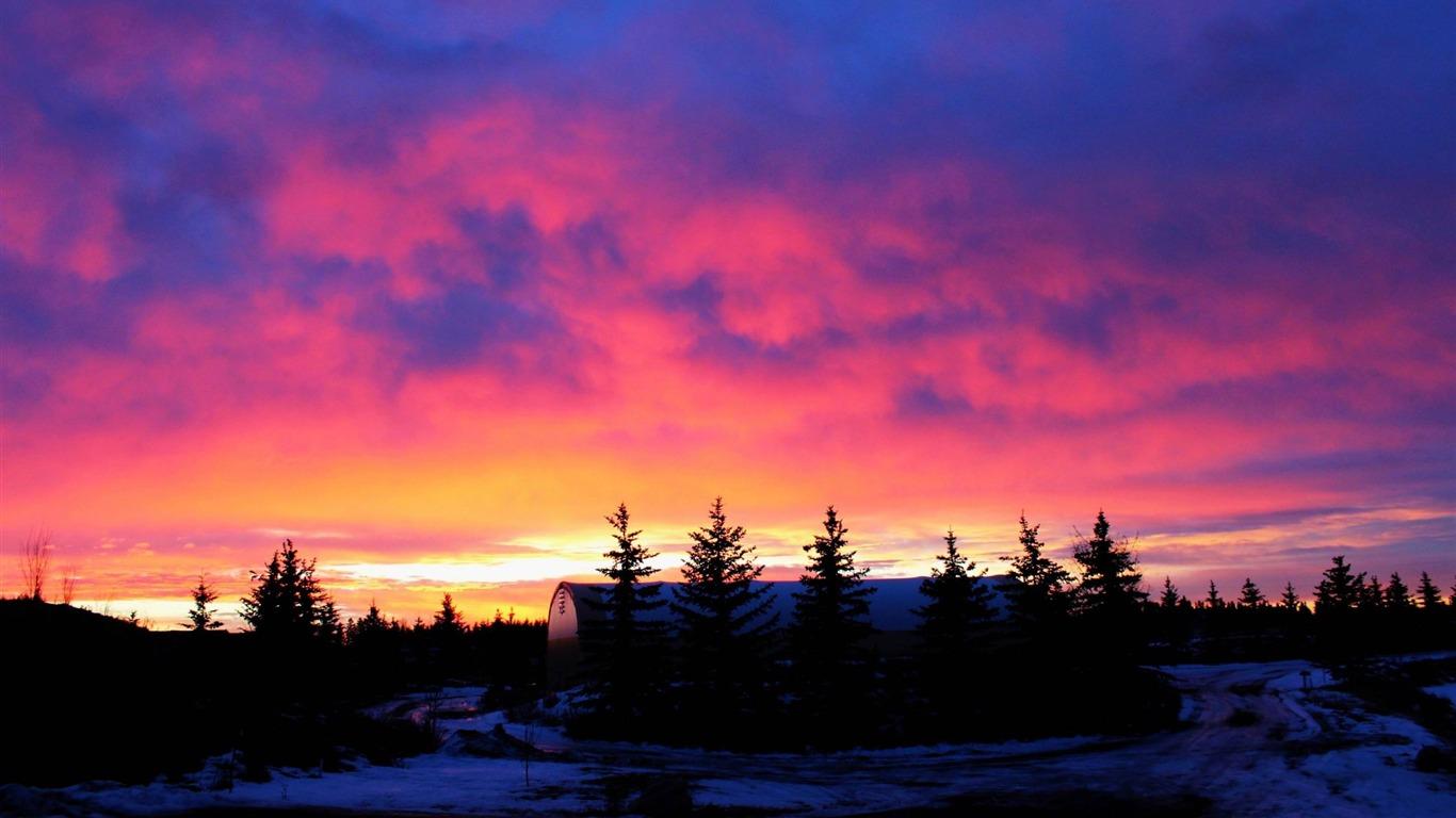 1366x768 Sunset Nature Cotton Candy Sun HD Wallpaper