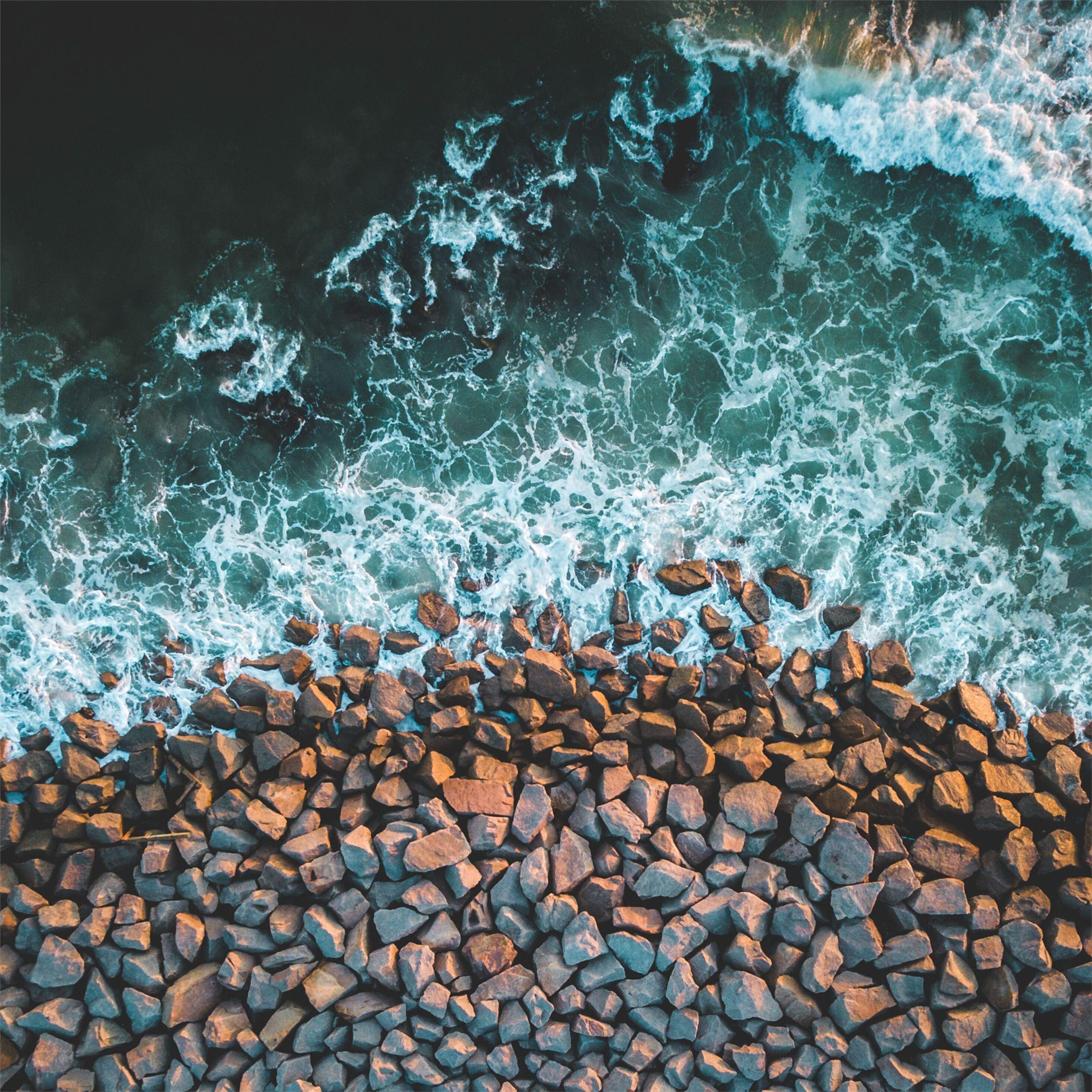 2732x2732 rocks sea coast 4k iPad Pro Wallpaper Free Download
