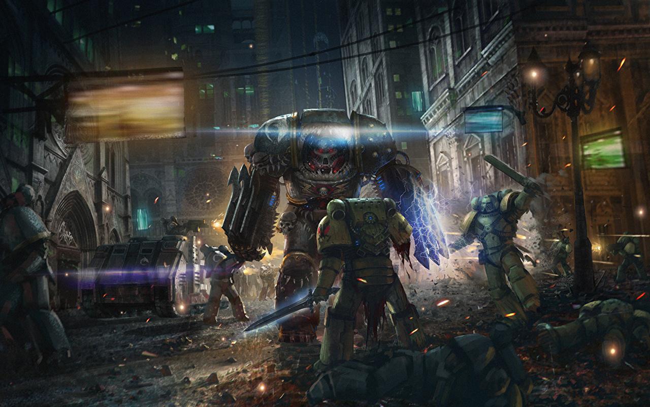 1280x801 Desktop Wallpaper Warhammer 40000 War Robot Soldiers Fantasy Games