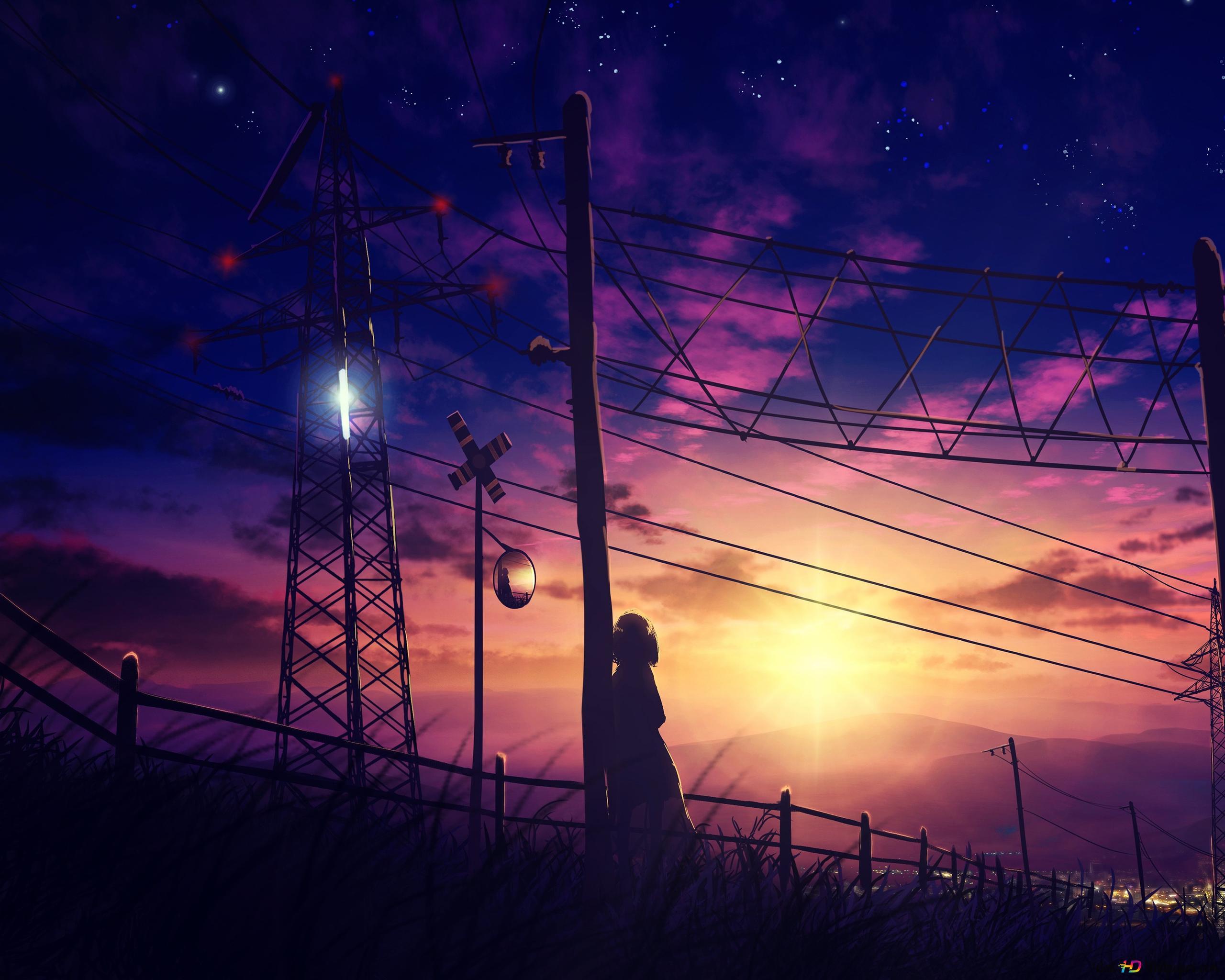 2560x2048 Sunset Anime Scenery 4K wallpaper download