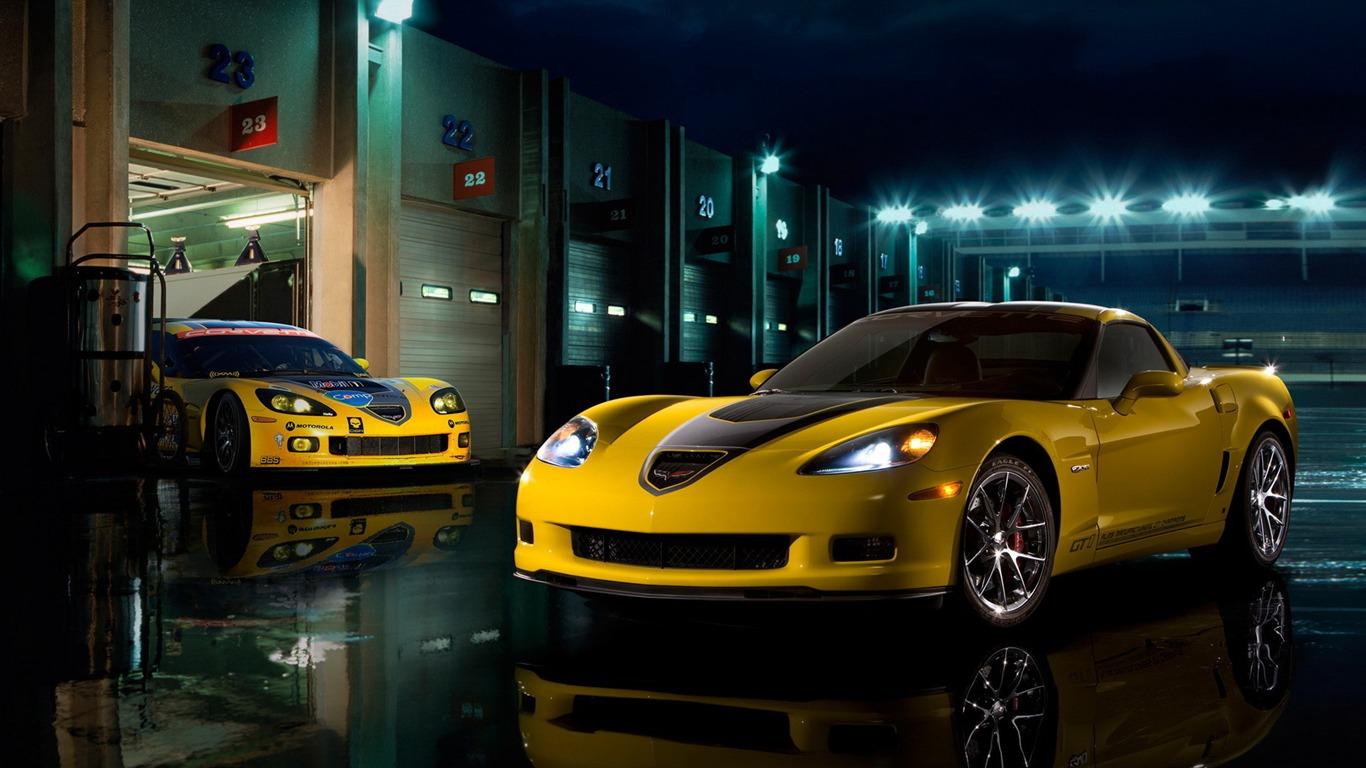 1366x768 Yellow Corvette Z06 HD Widescreen Wallpaper