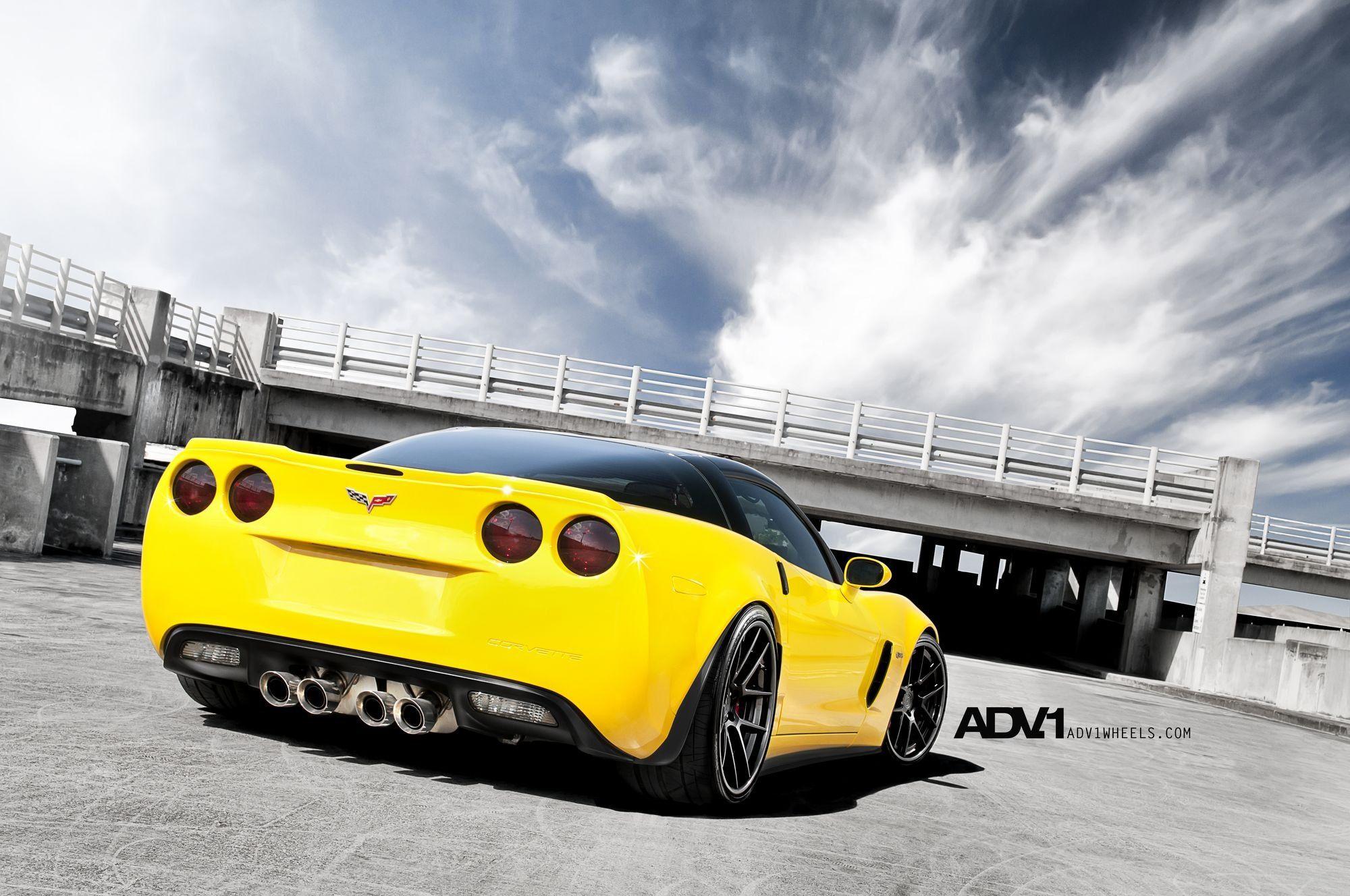 2000x1328 Screaming Yellow Chevy Corvette With a Black Top and ADV1 Custom Wheels. Sports car wallpaper, Sports car, Chevrolet corvette