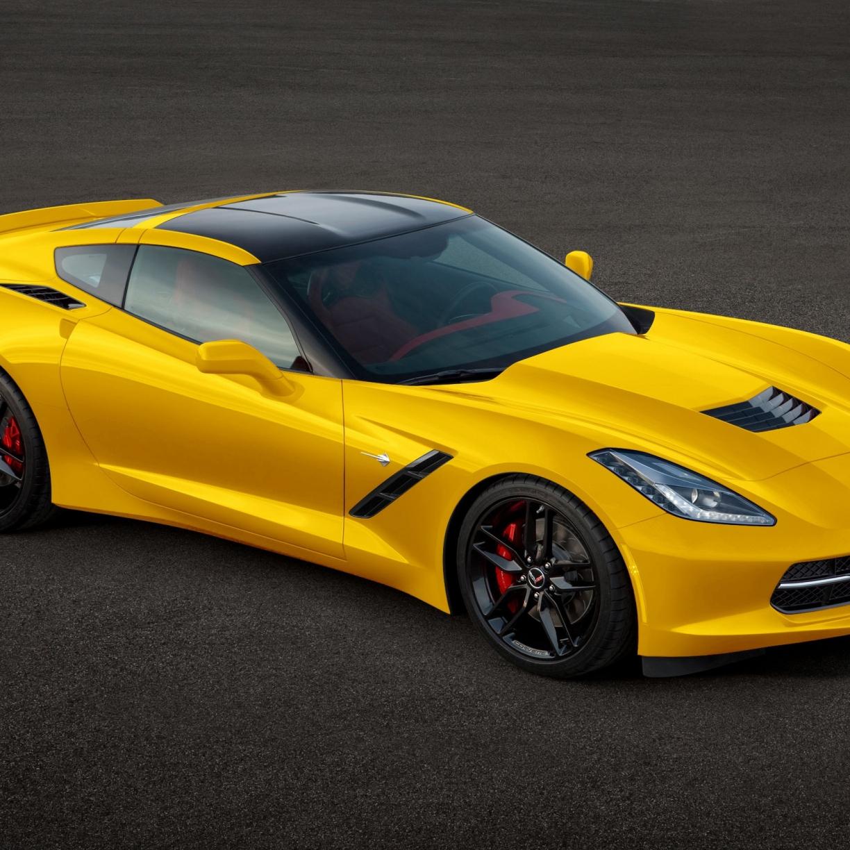 1224x1224 Wallpaper sports car, yellow, chevrolet corvette desktop wallpaper, HD image, picture, background, 64e2a0