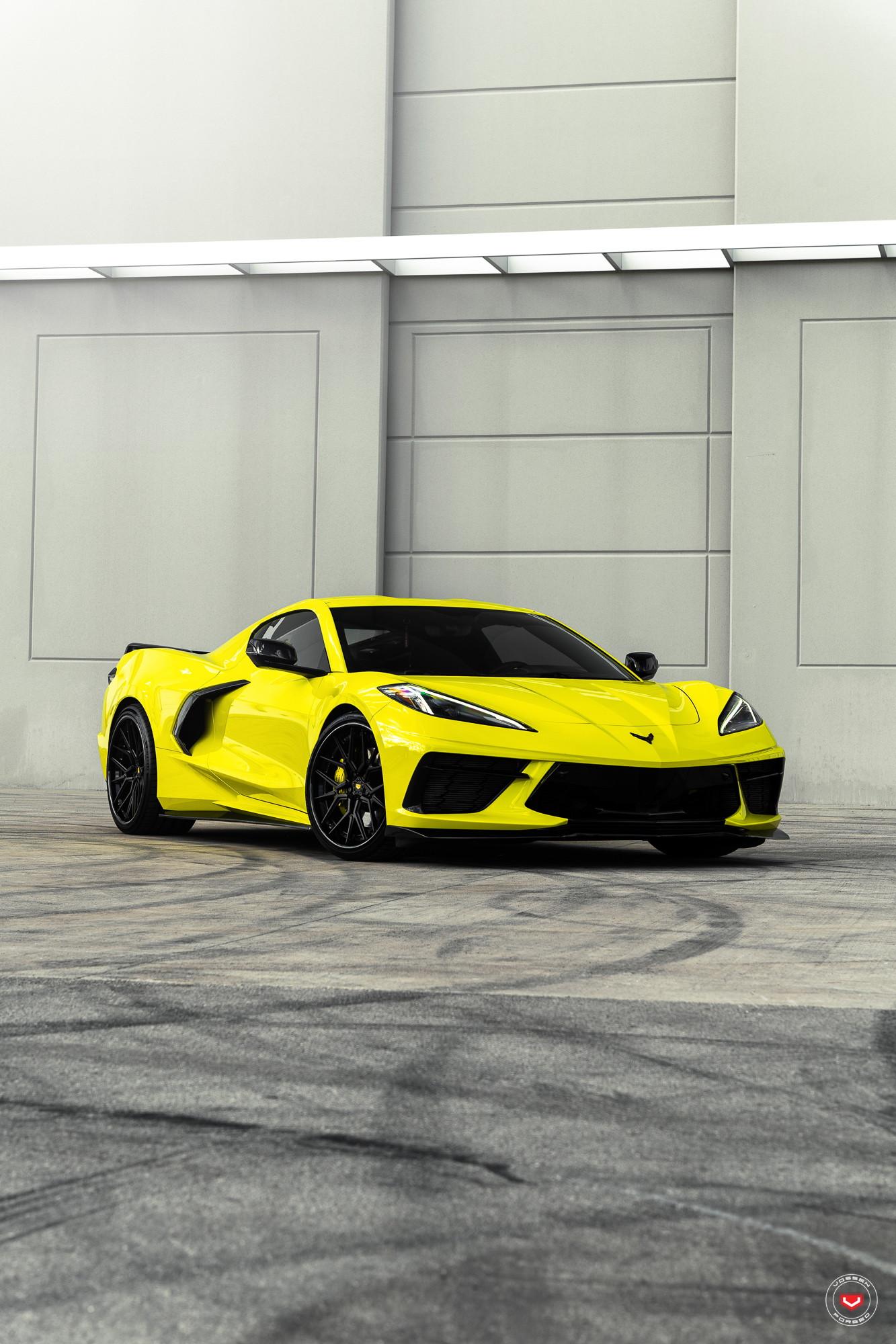 1333x2000 Chevy Corvette C8 Mixes Yellow Looks With Vossen Wheels, Has One 'Sick' License Plate