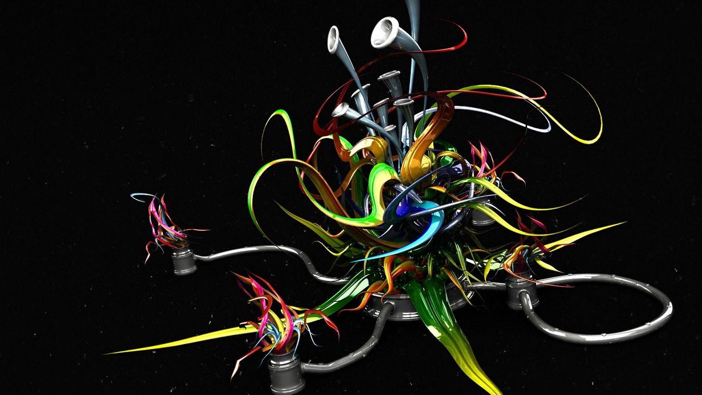 1366x768 Download wallpaper 1366x768 shape, plant, fancy, colorful, dark background tablet, laptop HD background