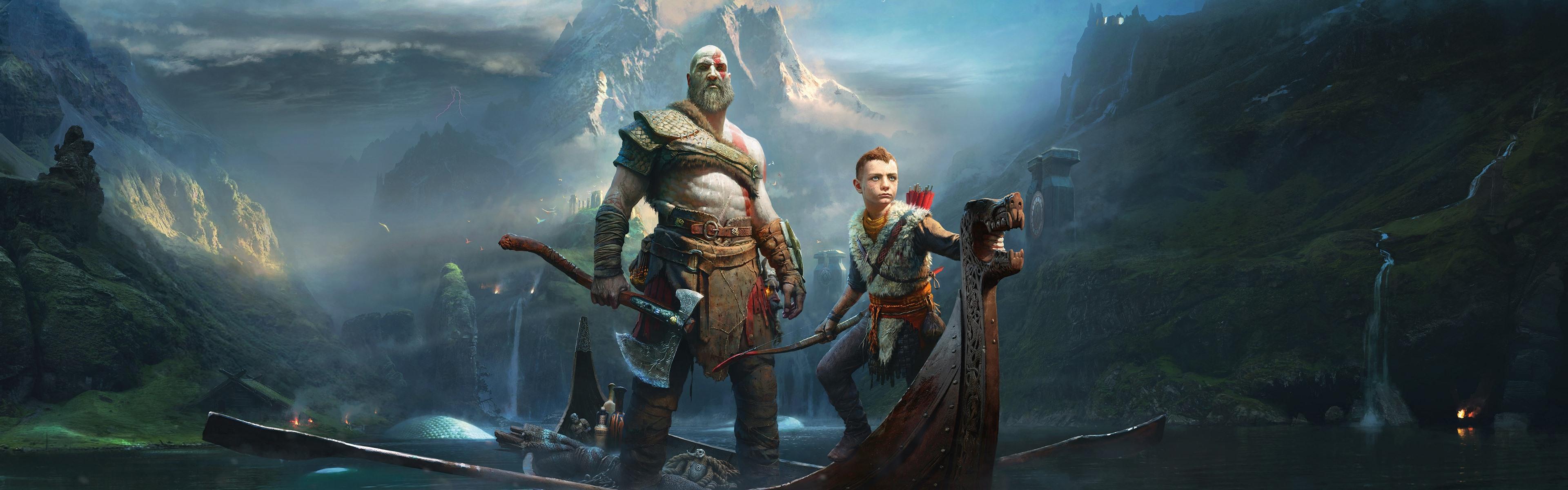 3840x1200 Wallpaper God of War, PS4 game, boat, river 5120x2880 UHD 5K Picture, Image