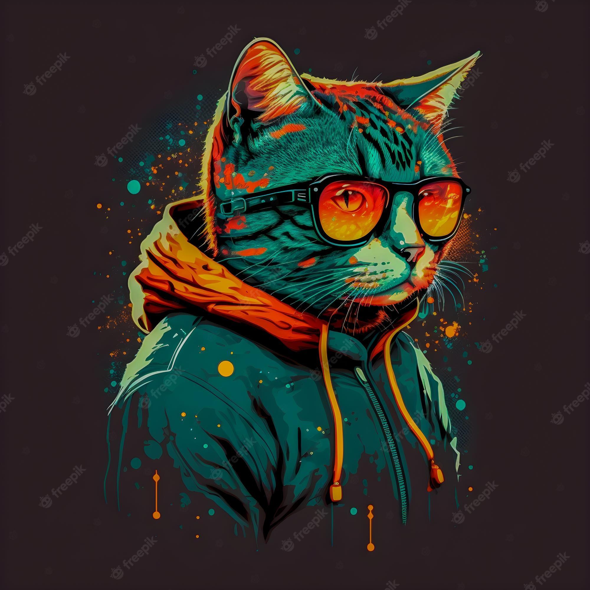 2000x2000 Premium Photo. Hipster cute pop art cat illustration hand drawn