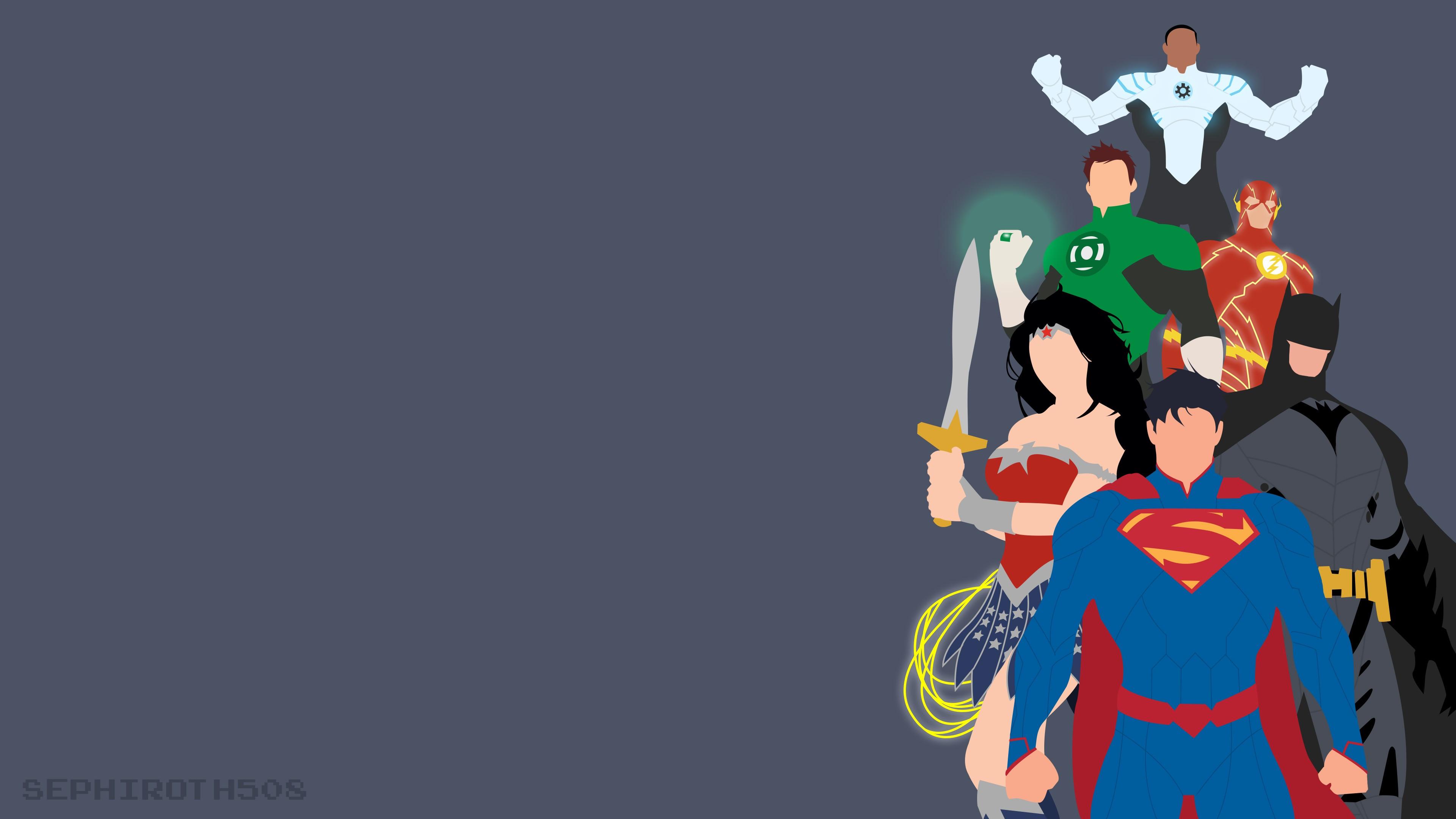 3840x2160 Wallpaper / justice league, batman, wonder woman, superman, flash, cyborg, green lantern, hd, 4k, , minimalism, artist free download
