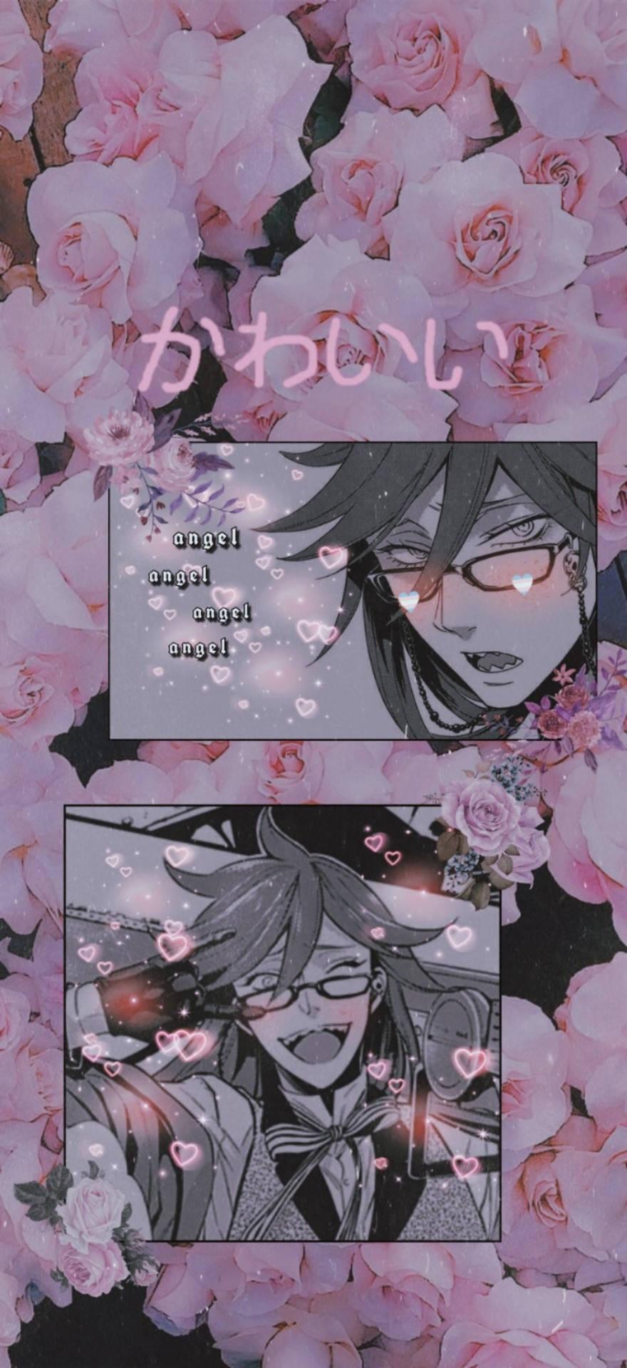880x1920 Download Black Butler Pink Aesthetic Floral Grell Wallpaper