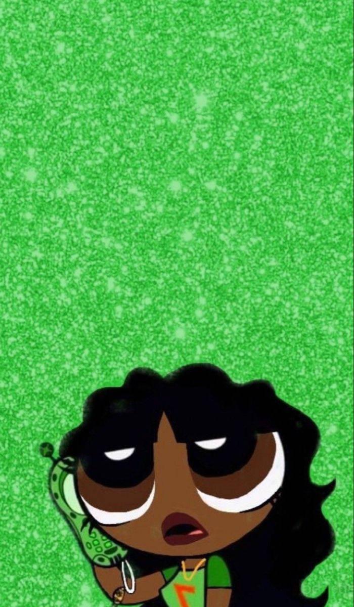 700x1200 Download Black Powerpuff Girls Sparkly Green Backdrop Wallpaper
