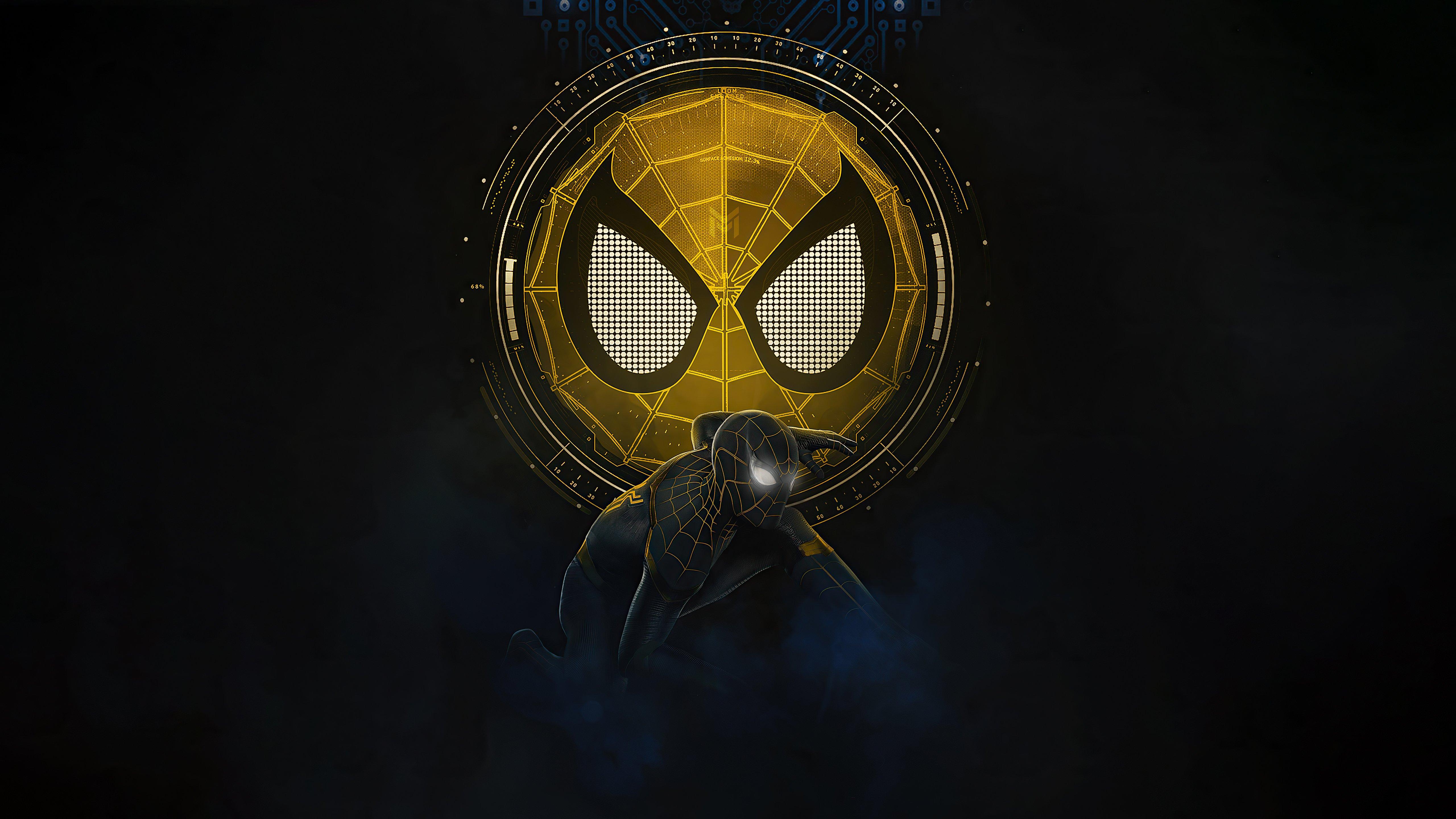 5120x2880 Spider Man No Way Home black and gold suit Wallpaper 5k Ultra HD