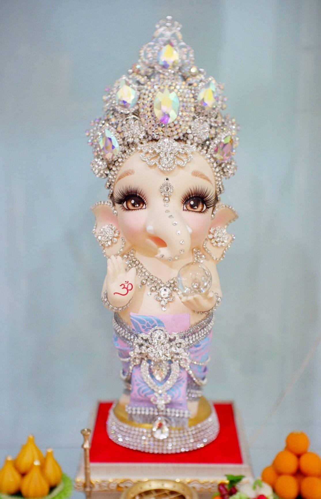 1114x1730 Download Baby Ganesh Diamond Crown Wallpaper