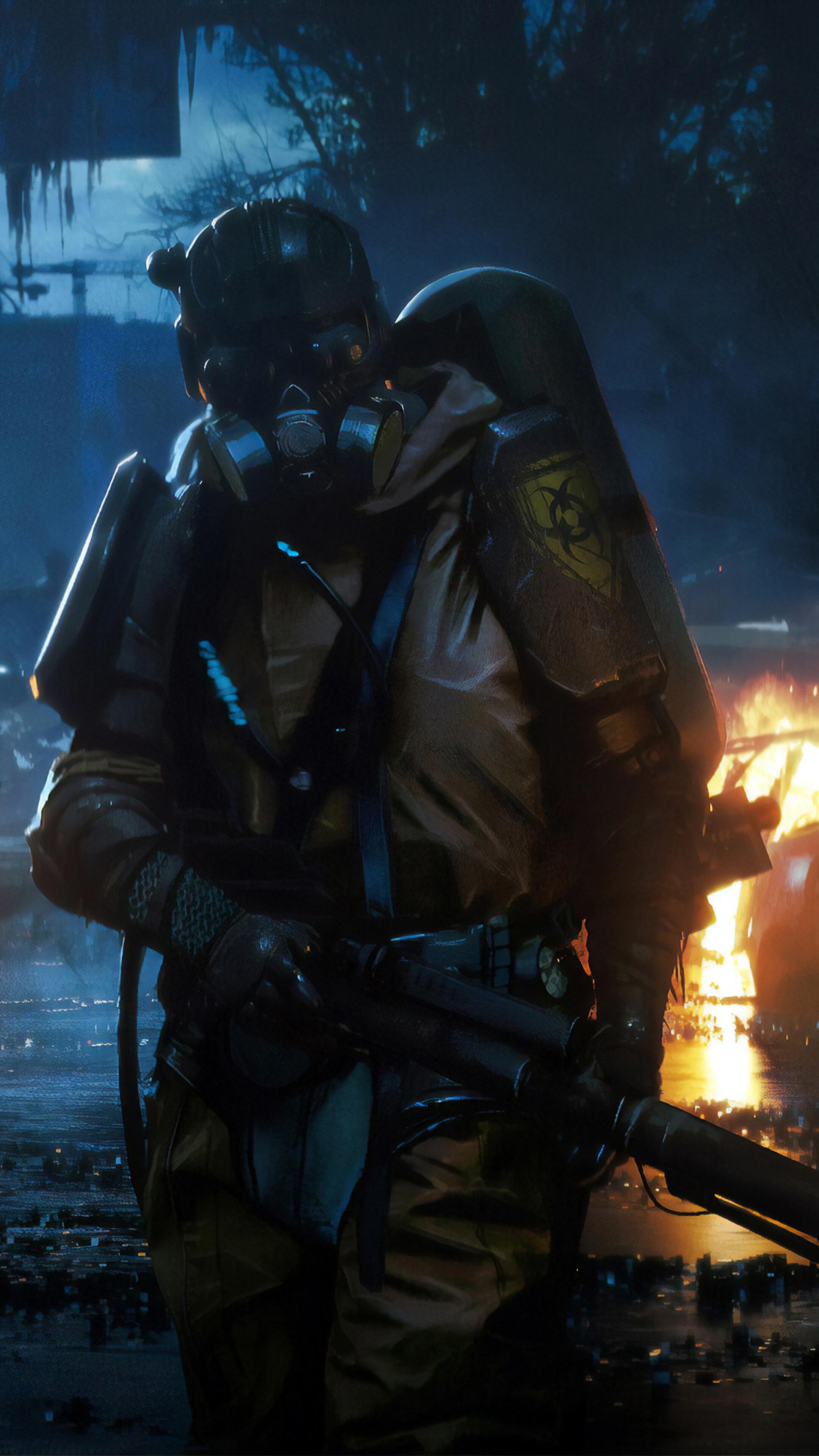 2160x3840 Post Apocalyptic, Gas Mask, Flamethrower, 4k Gallery HD Wallpaper