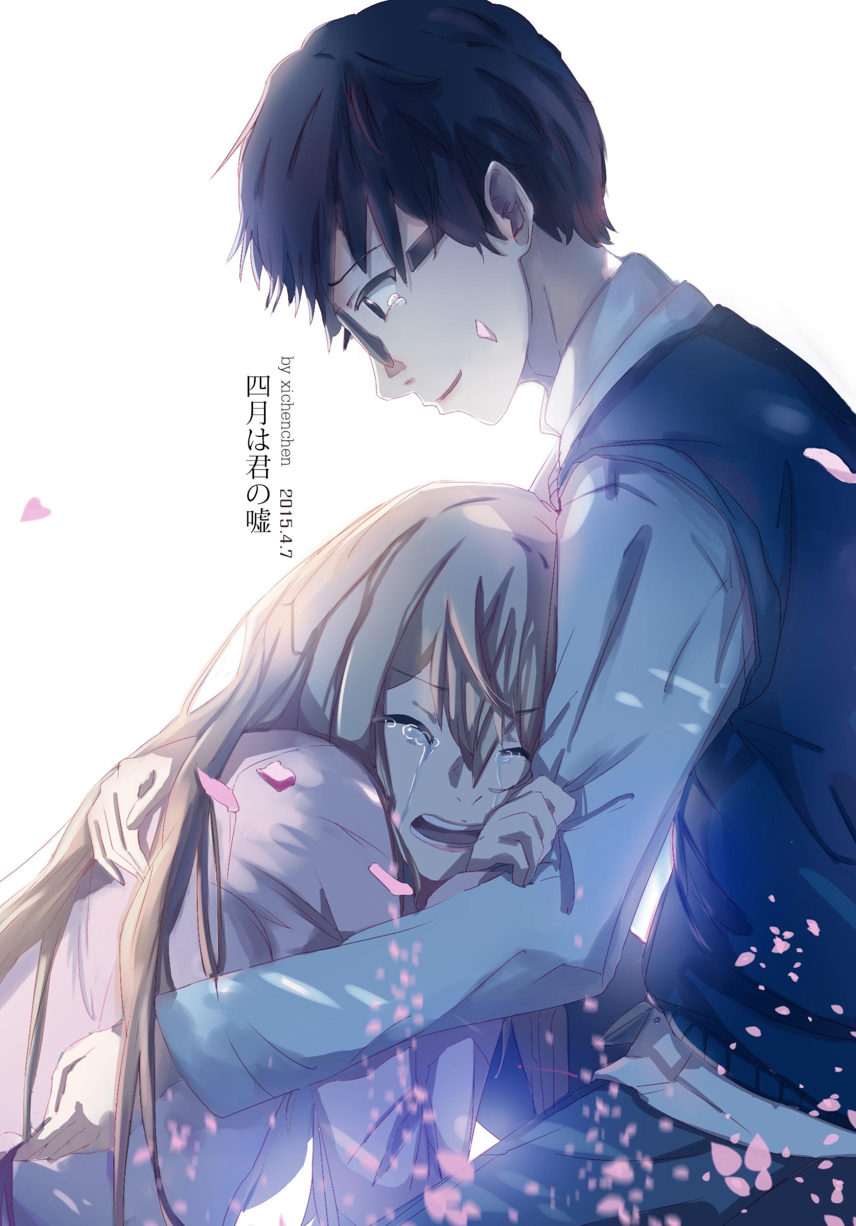 1668x2388 Wallpaper / Anime Your Lie in April Phone Wallpaper, Tears, Kousei Arima, Kaori Miyazono, Glasses, Black Hair, 1668x2388 free download