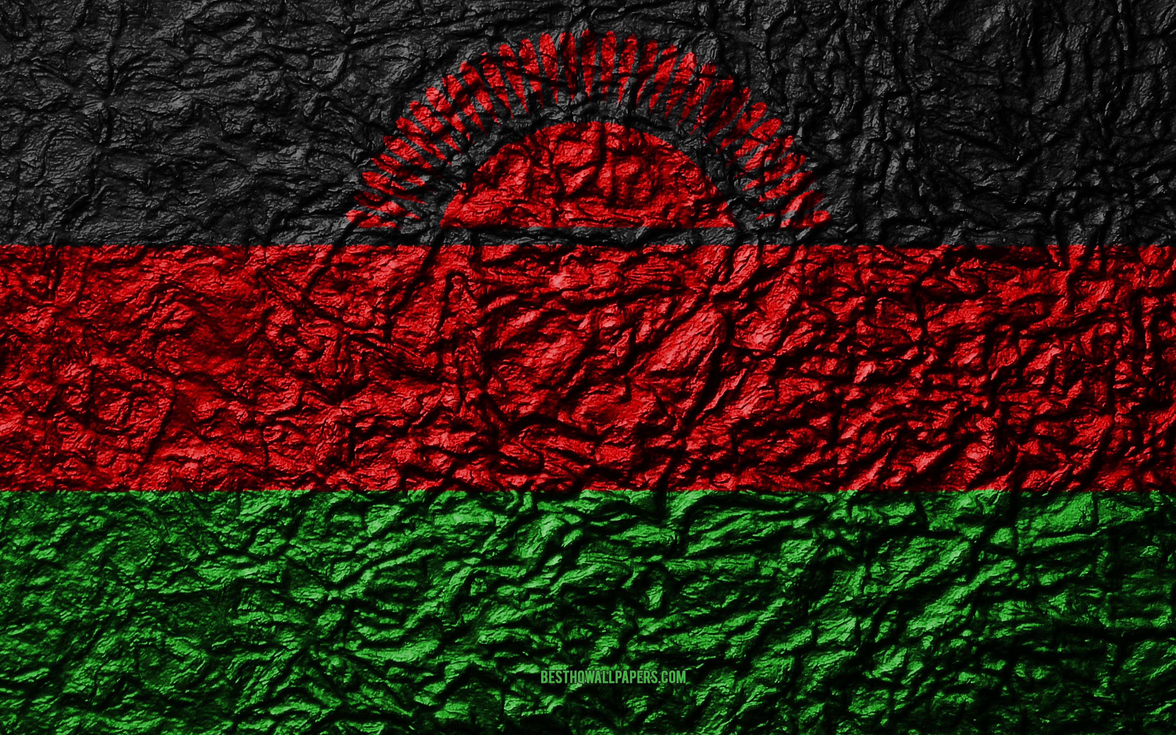 3840x2400 Download wallpaper Flag of Malawi, 4k, stone texture, waves texture, Malawi flag, national symbol, Malawi, Africa, stone background for desktop with resolution 3840x2400. High Quality HD picture wallpaper