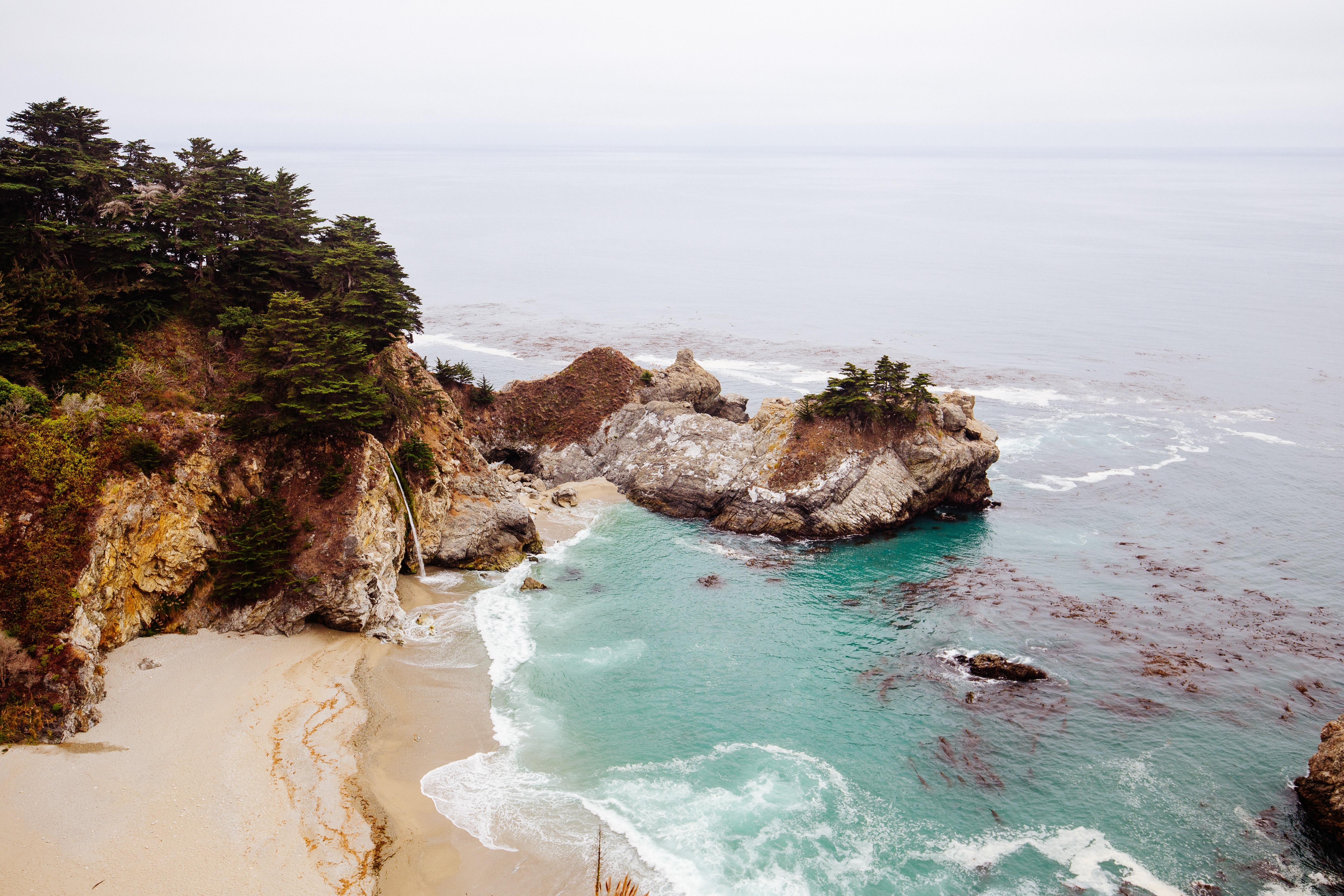 5472x3648 5472x3648 big sur, sand, water, shore, californium, nature, coastline, cliff, beach, Free , tree, bay, wallpaper, pacific, landscape, beach wallpaper, sea, ocean, beach background, stone, coast Gallery HD Wallpaper