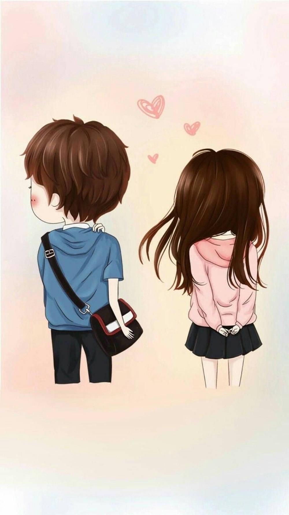 1000x1778 Girl And A Cute Boy Cartoon Wallpaper