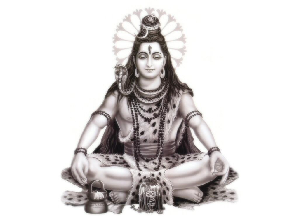 1024x768 Lord Shiva Sitting Black And White Wallpaper With White Background