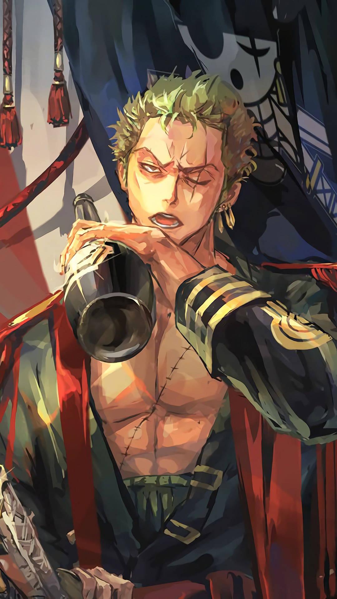 1080x1920 Download One Piece Zoro 4k Pirate Flag Wallpaper