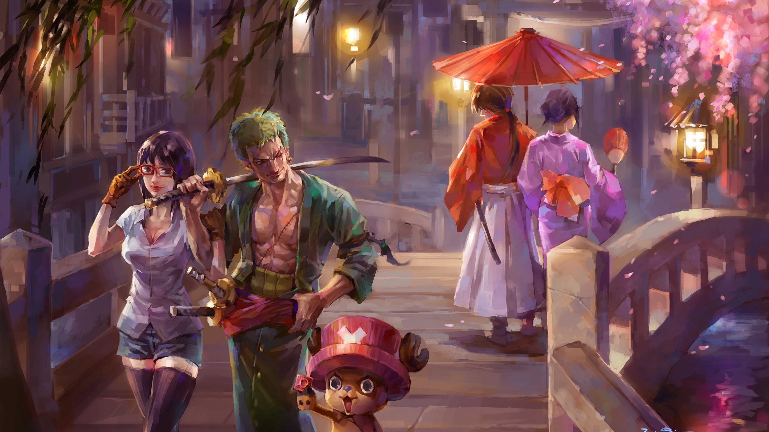 2560x1440 Photos One Piece Sabre Man Warriors Anime female Bridges 2560x1440